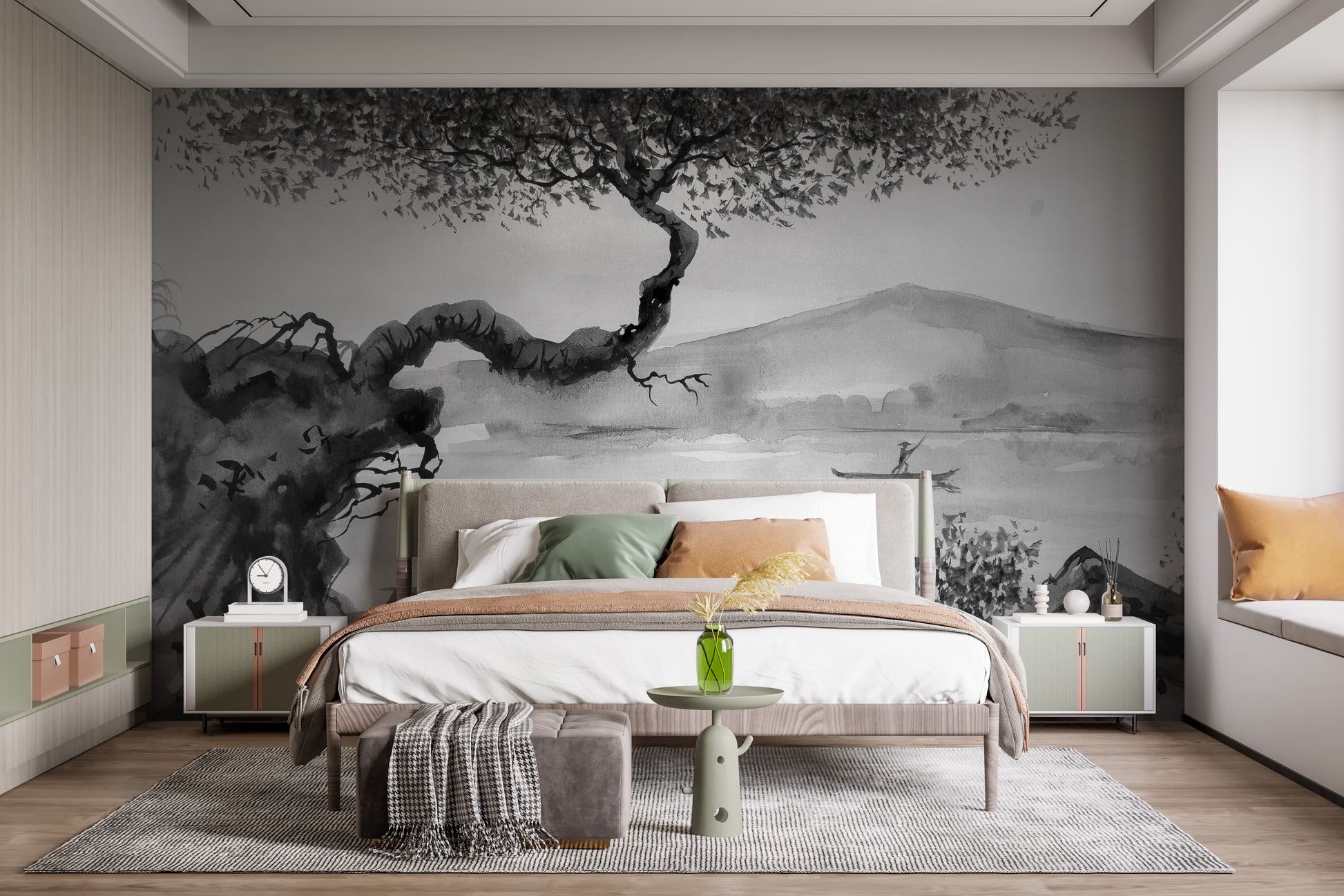 Artistic Watercolor Lakeside Wall Mural
