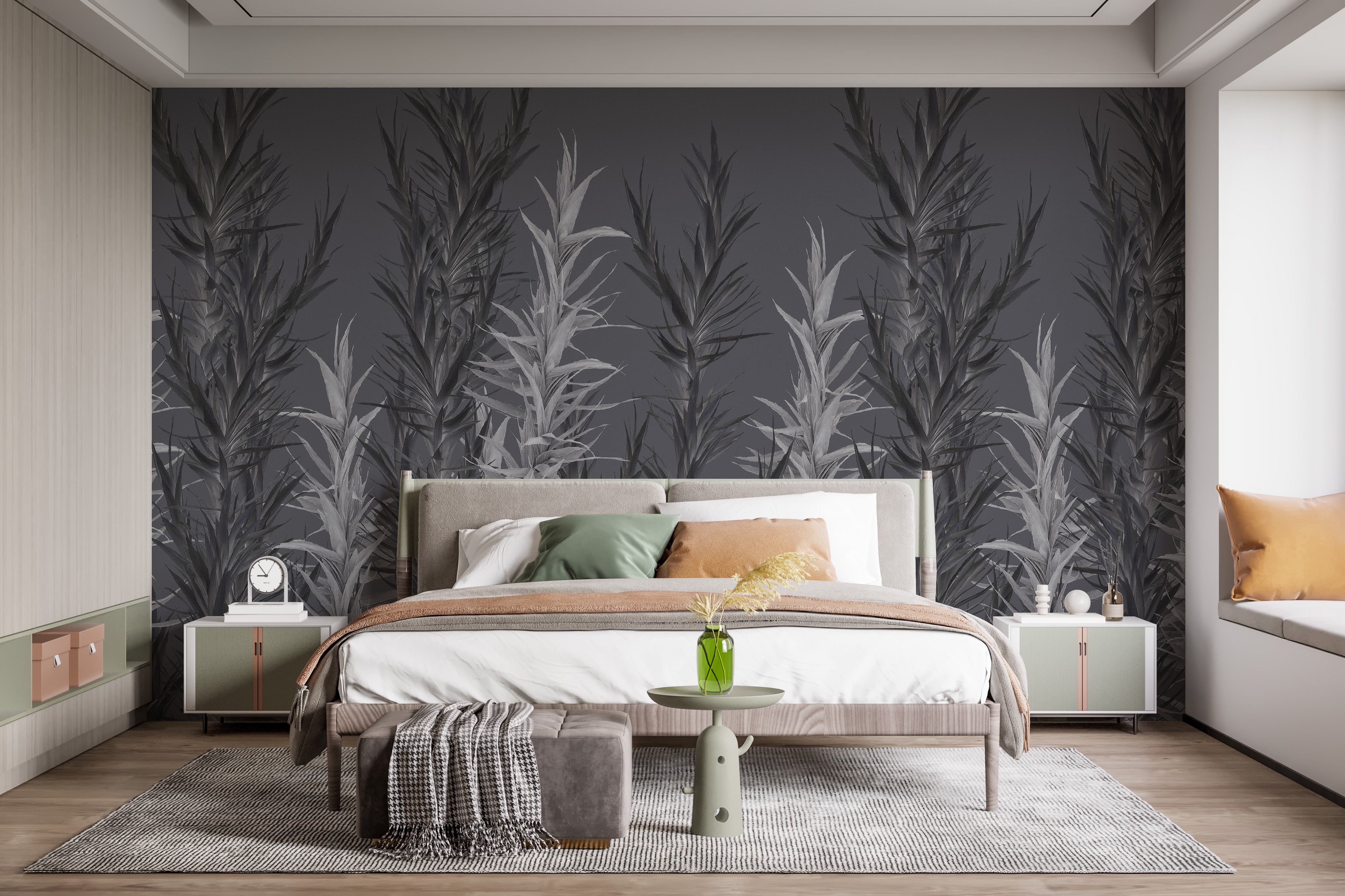 Elegant Grey Dracaena Wall Mural
