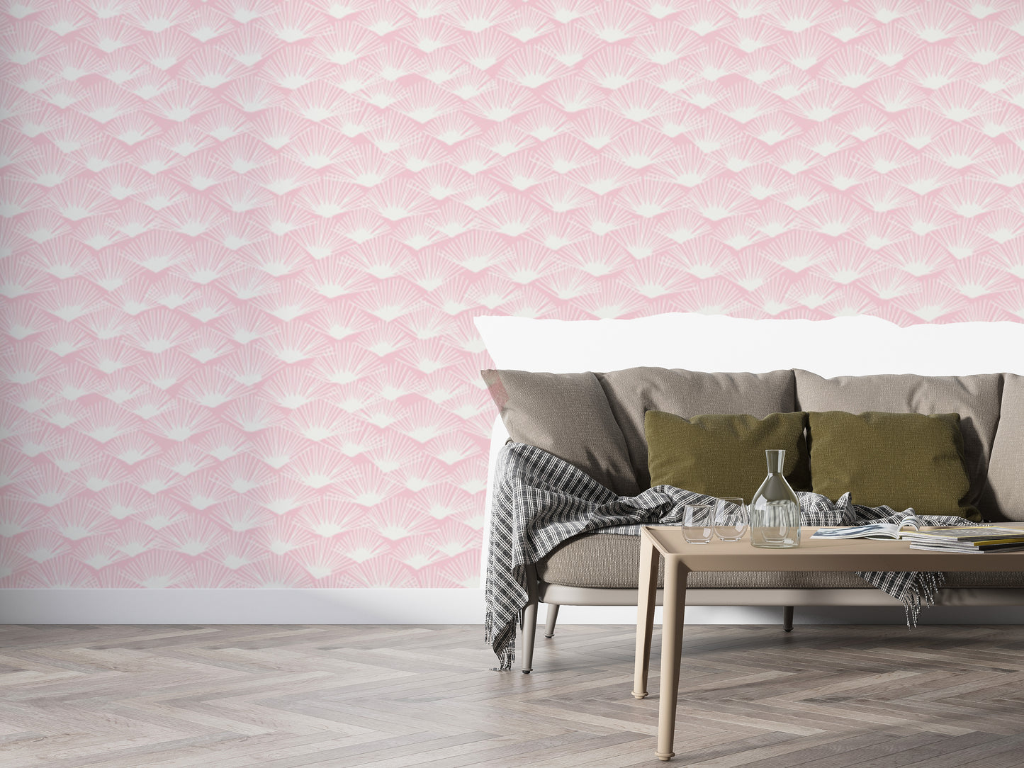 Tropical Blush wallpaper creating a serene tropical ambiance.
