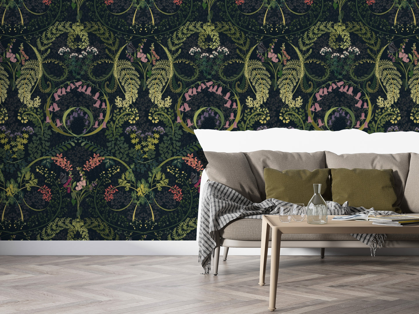 Nature meets art in Fauna Silhouette Garden wallpaper decor.