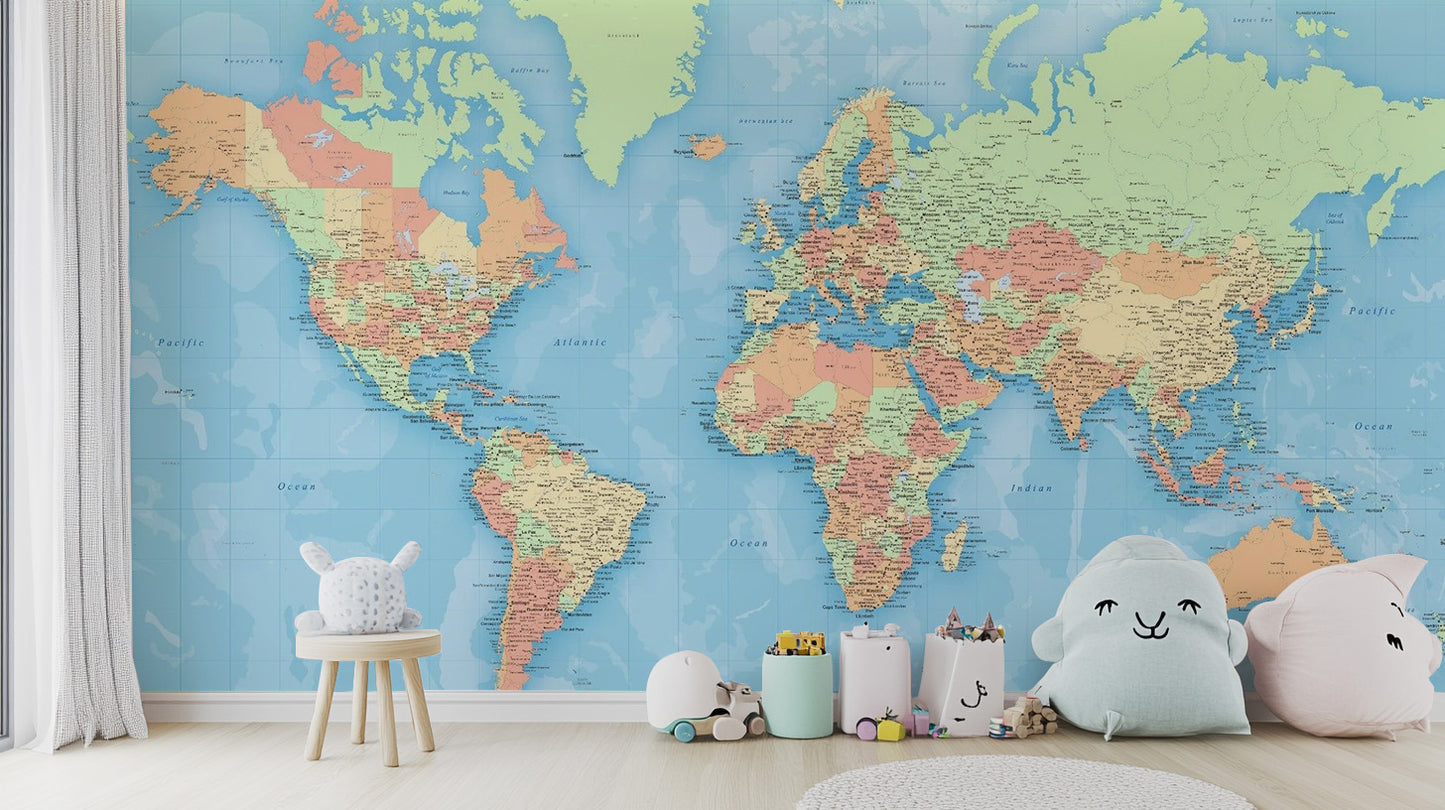 World Map Colourful Wallpaper Mural