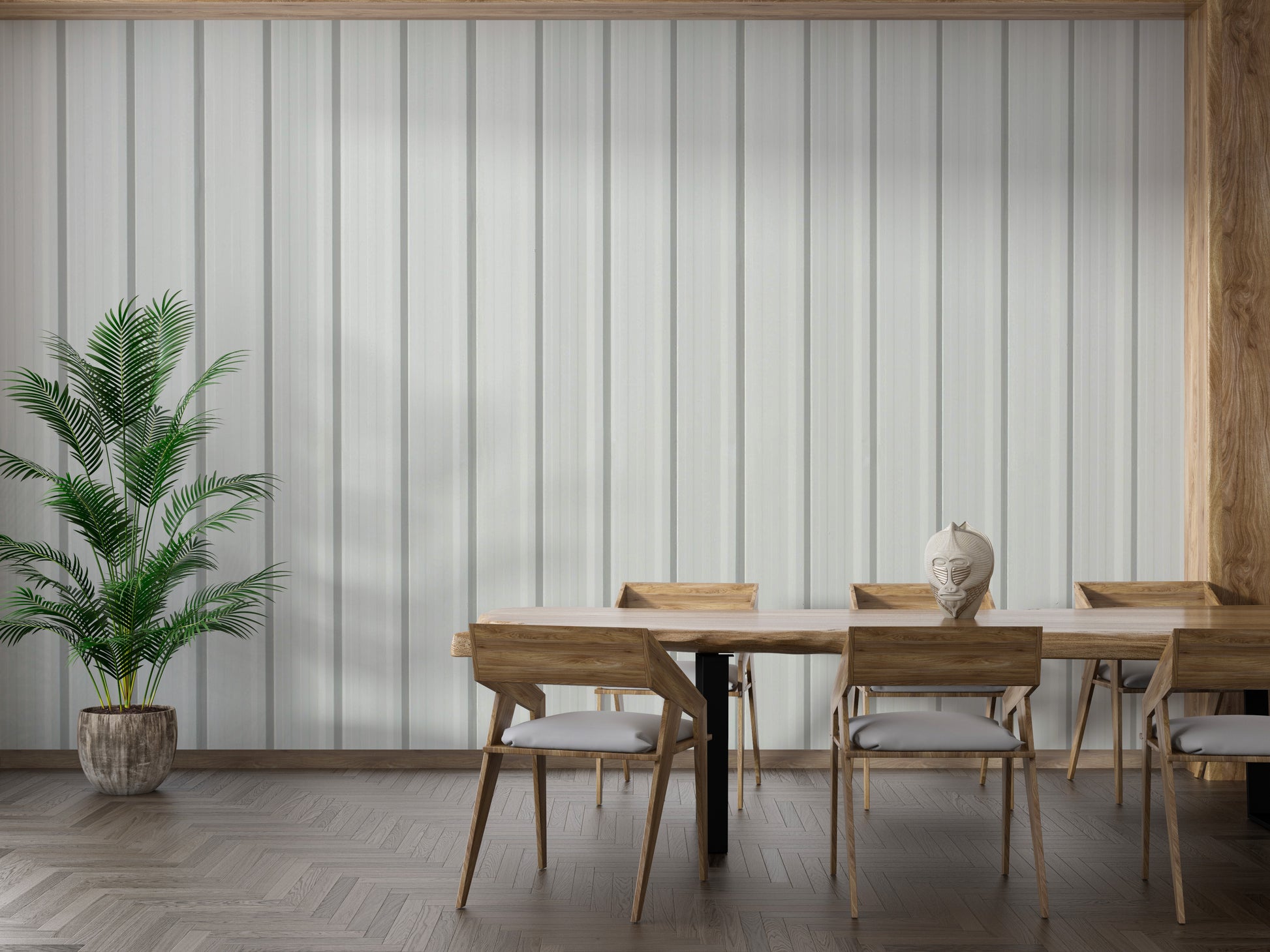 White corrugated metal sheet wallpaper for industrial decor
