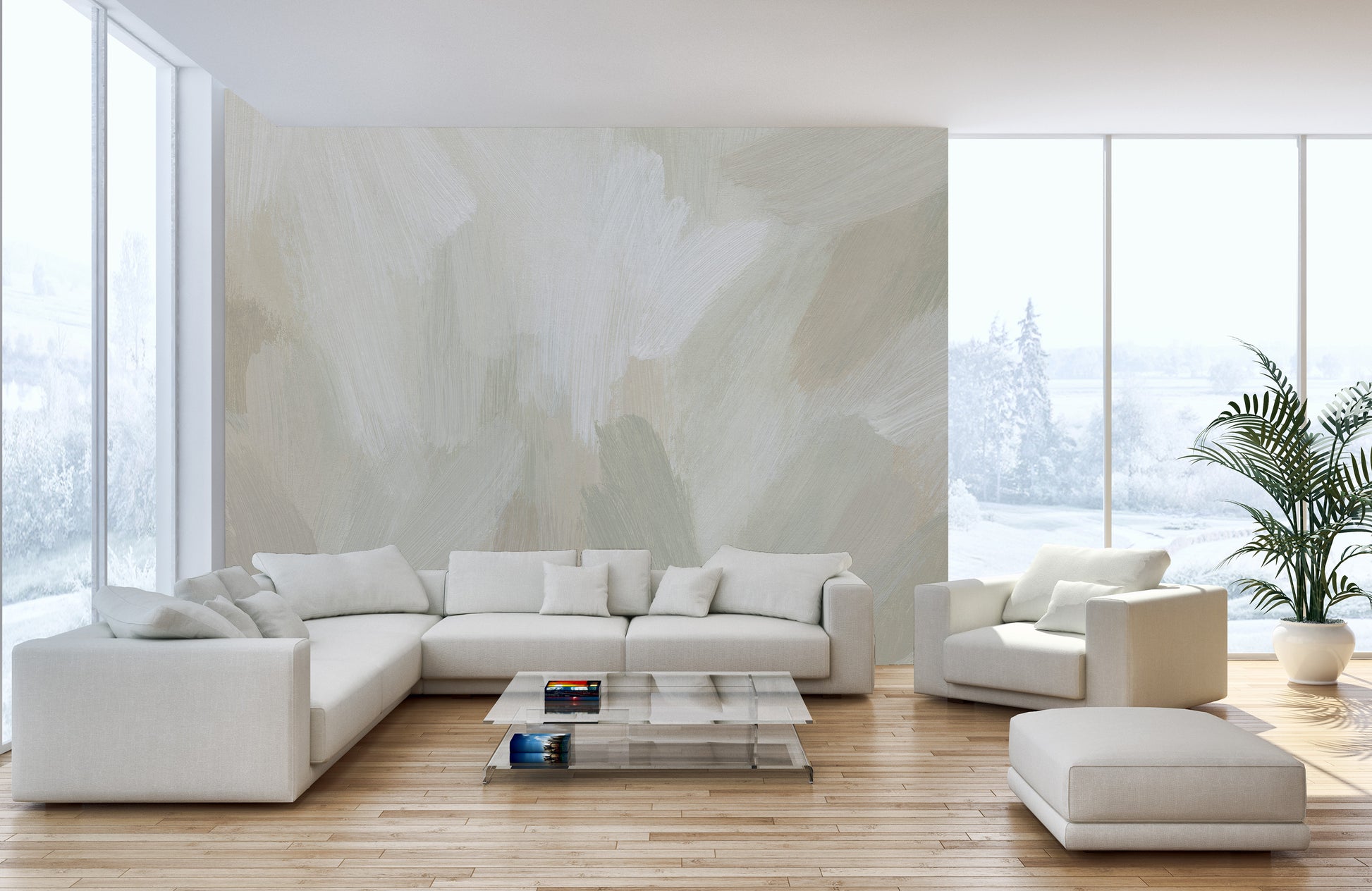 Calming abstract wallpaper mural in muted tones
