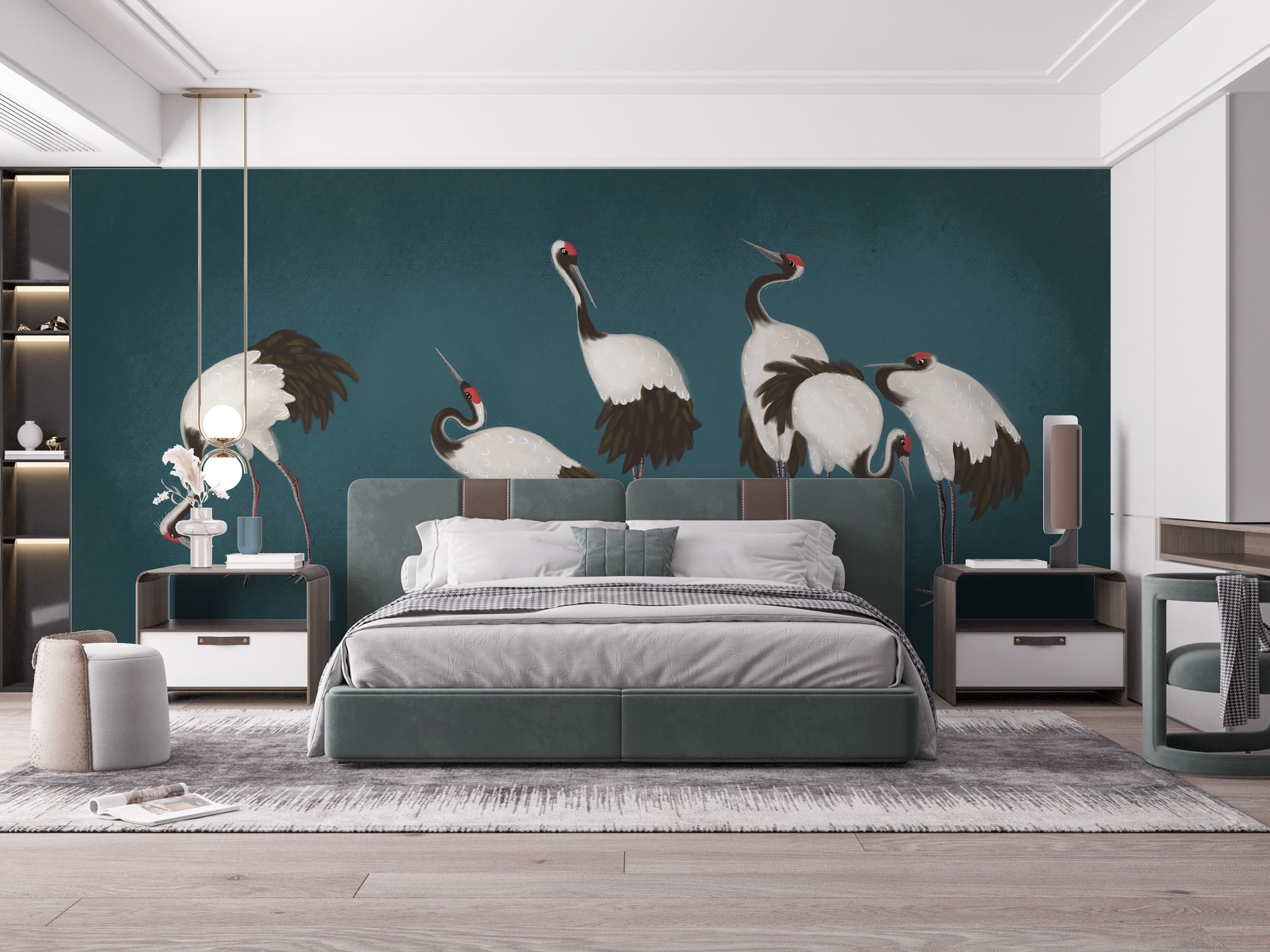 Elegant crane wallpaper for bedrooms