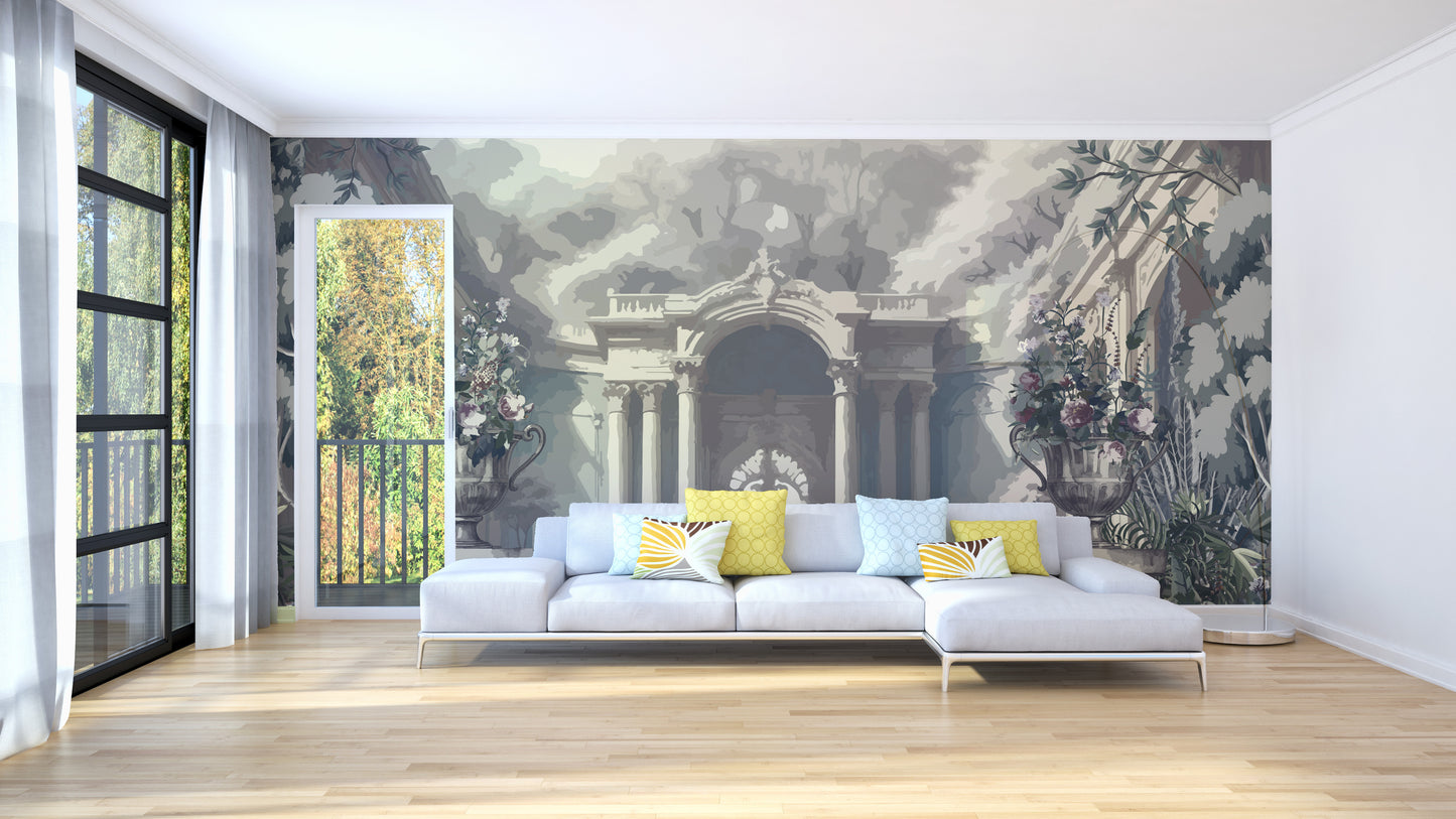 A Dreamy Skyline Tropical Trees Wallpaper Mural