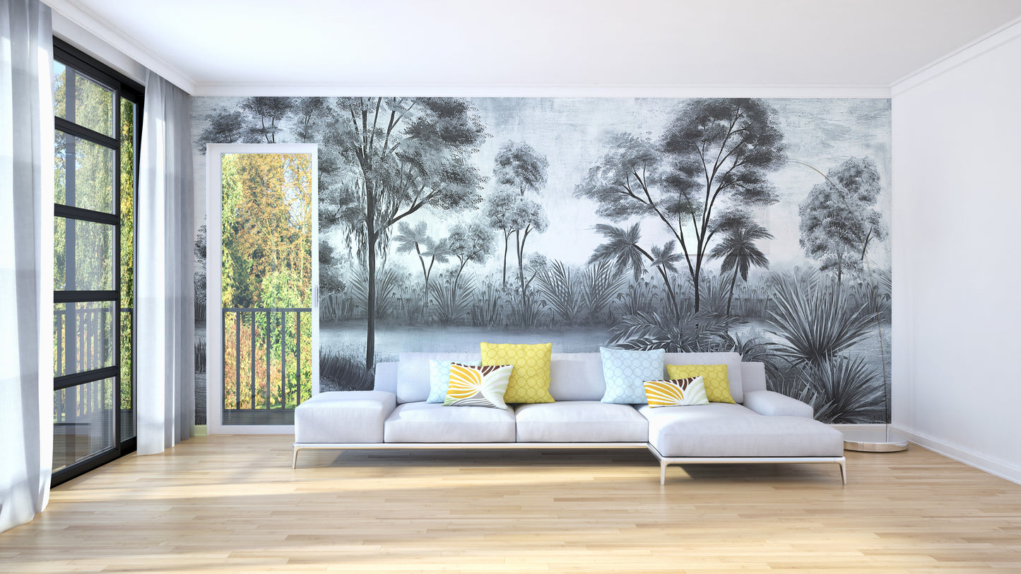 Gloomy Trees Textured Wallpaper Murals