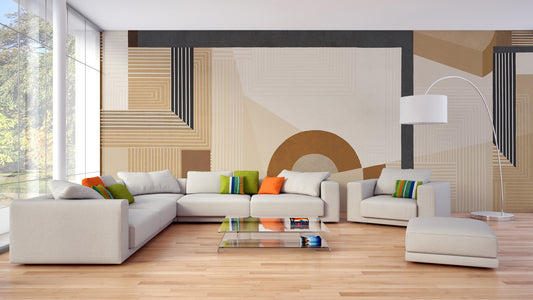 Modern geometric wall mural for a stylish living room