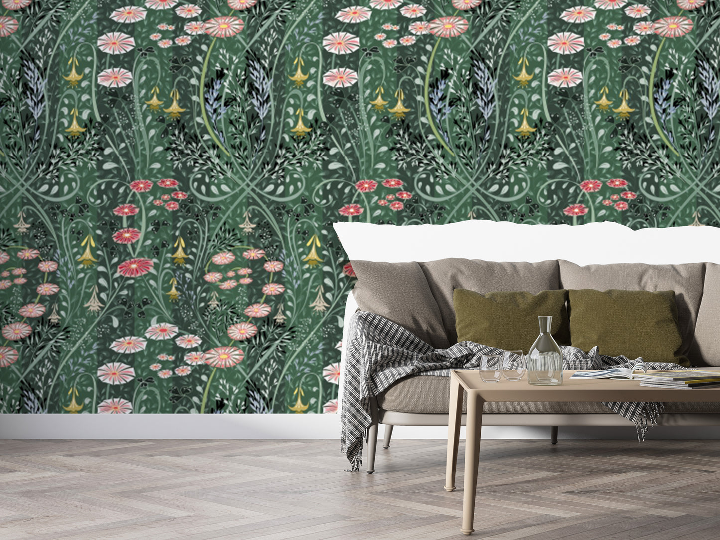 Easy-to-apply meadow-inspired wallpaper for decor