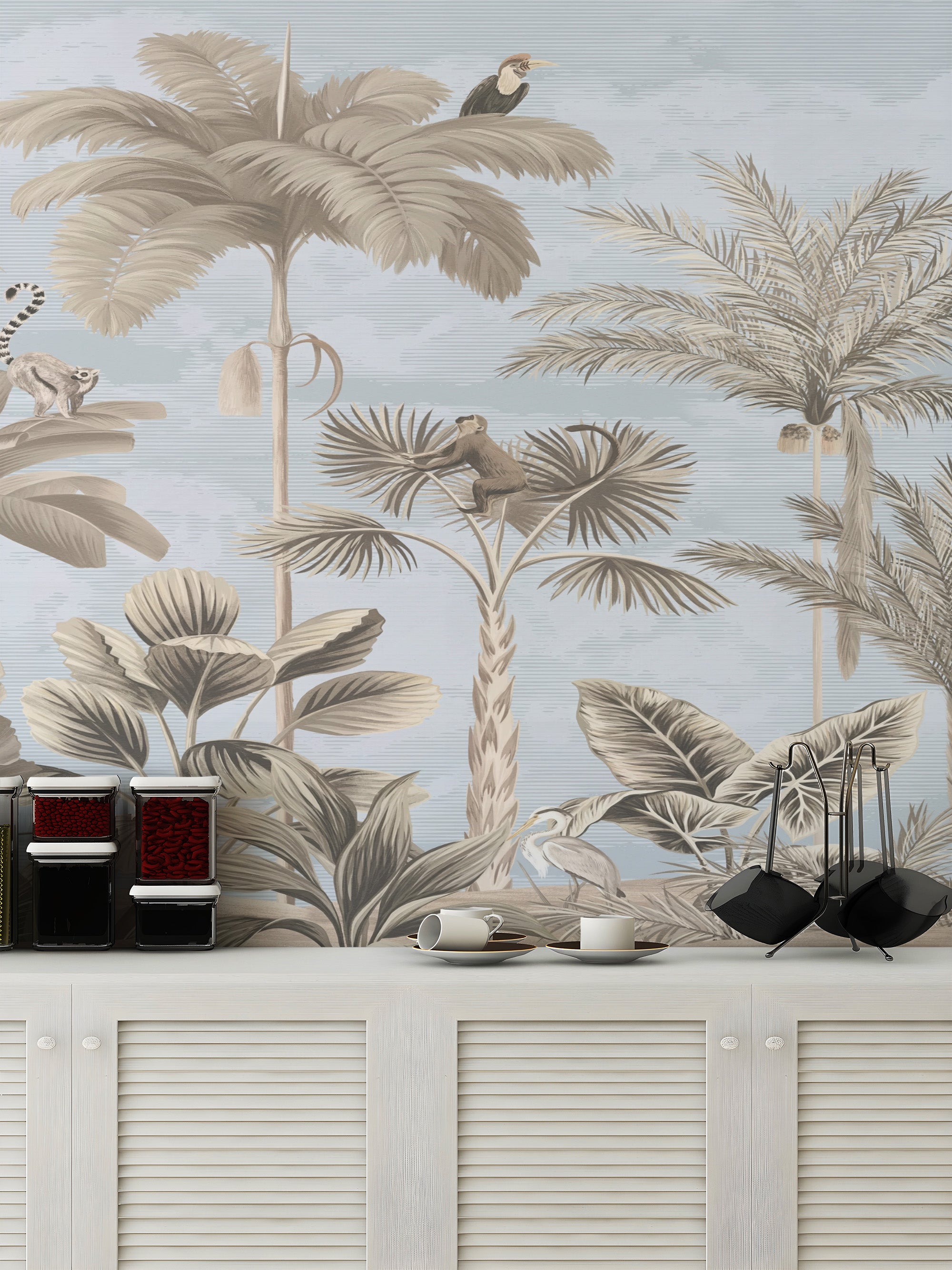 Elegant sepia wallpaper for kitchen walls