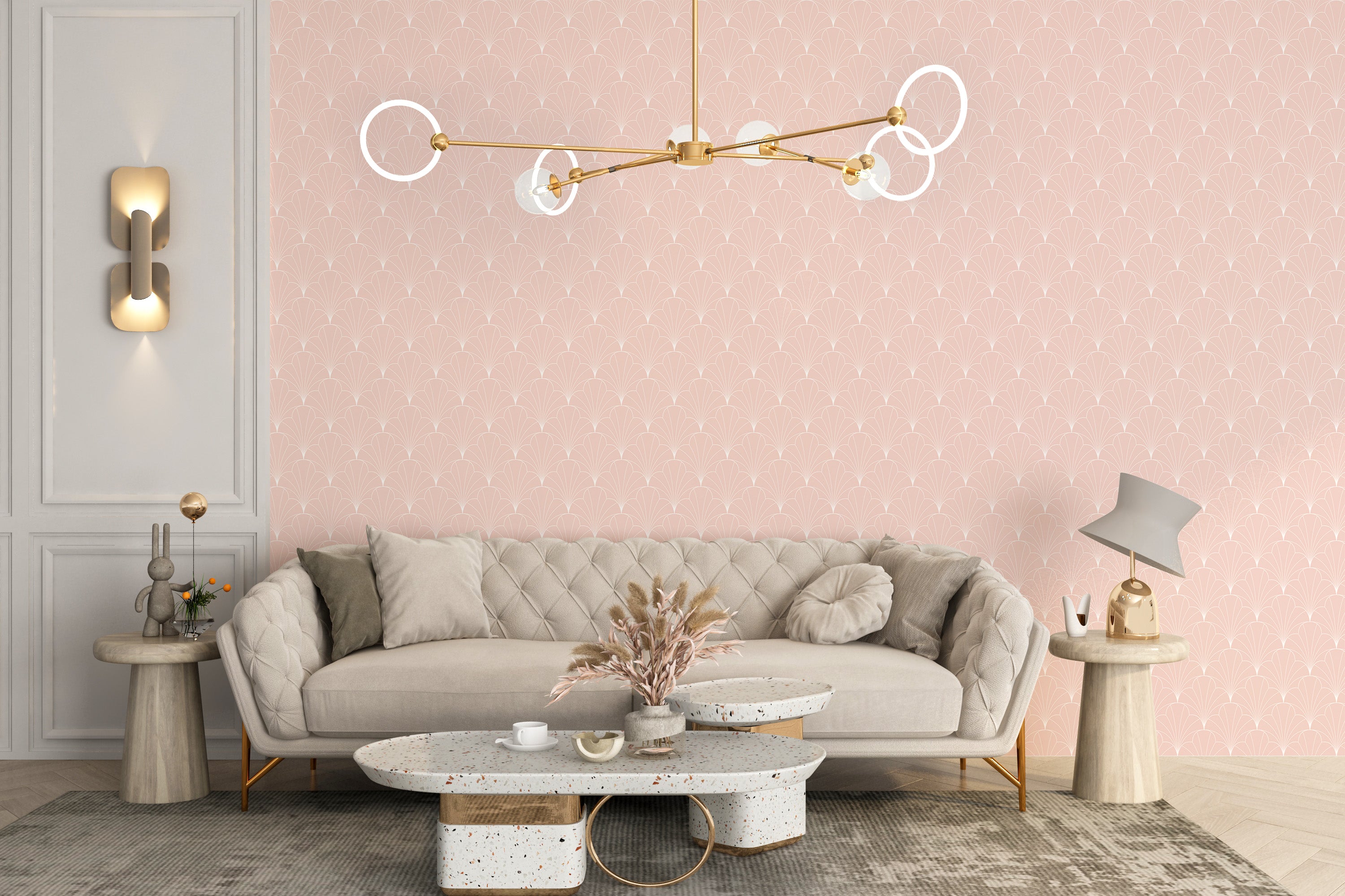 Art deco wallpaper in warm pink hues