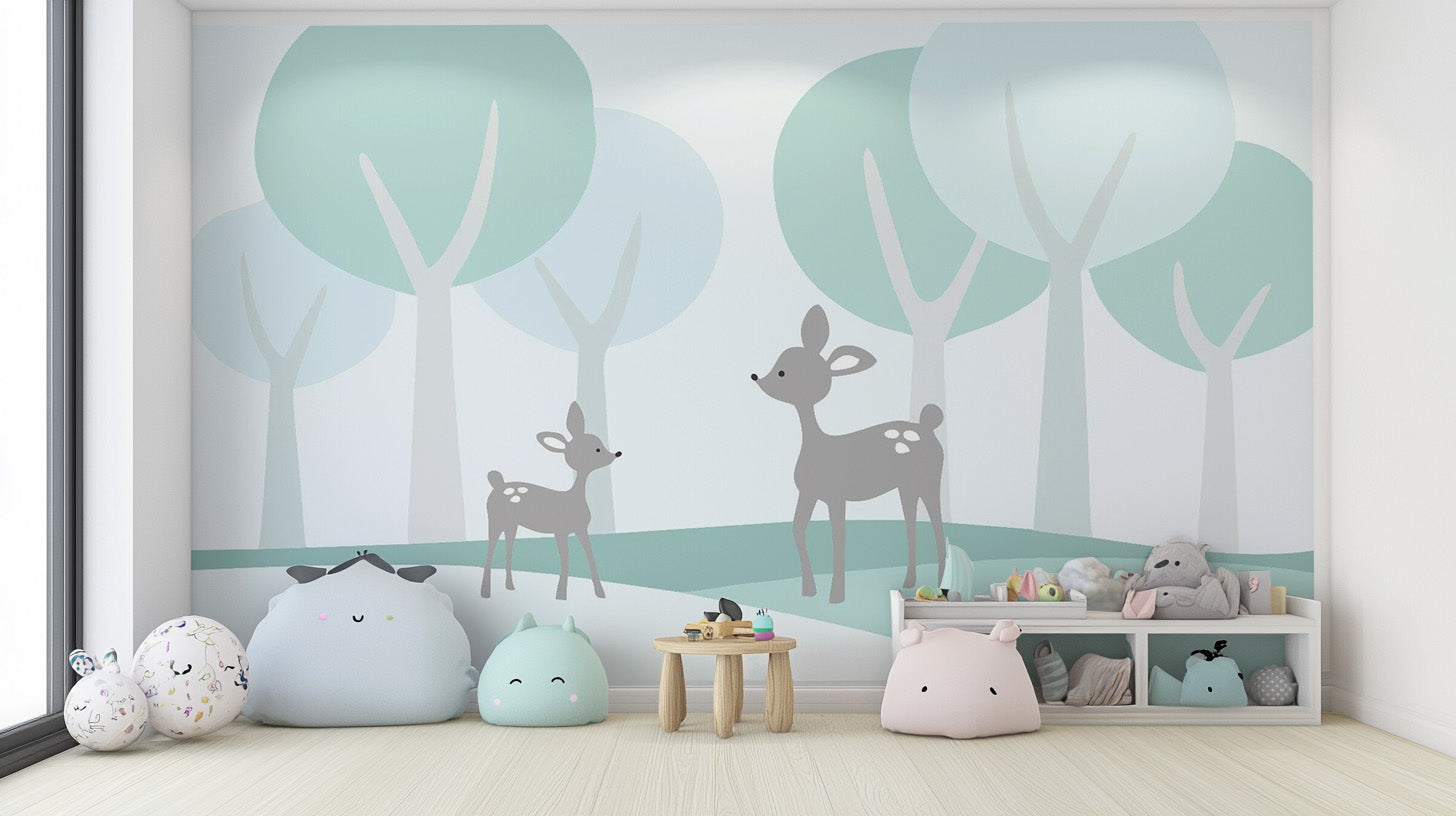 Calm fawn forest mural wallpaper for nurseries
