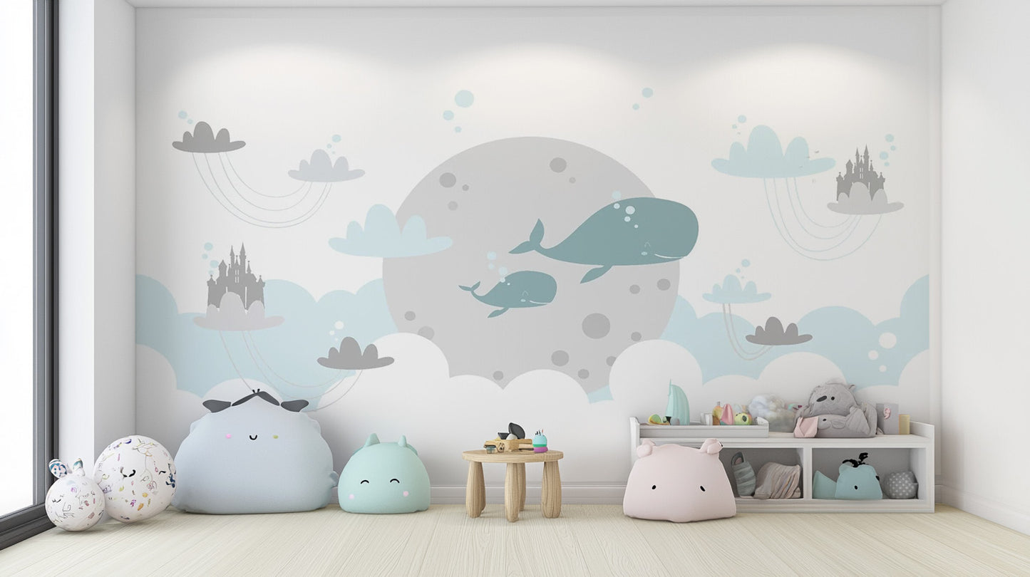 Playful Cute Baby Room Cartoon Fish Wallpaper Mural mural
