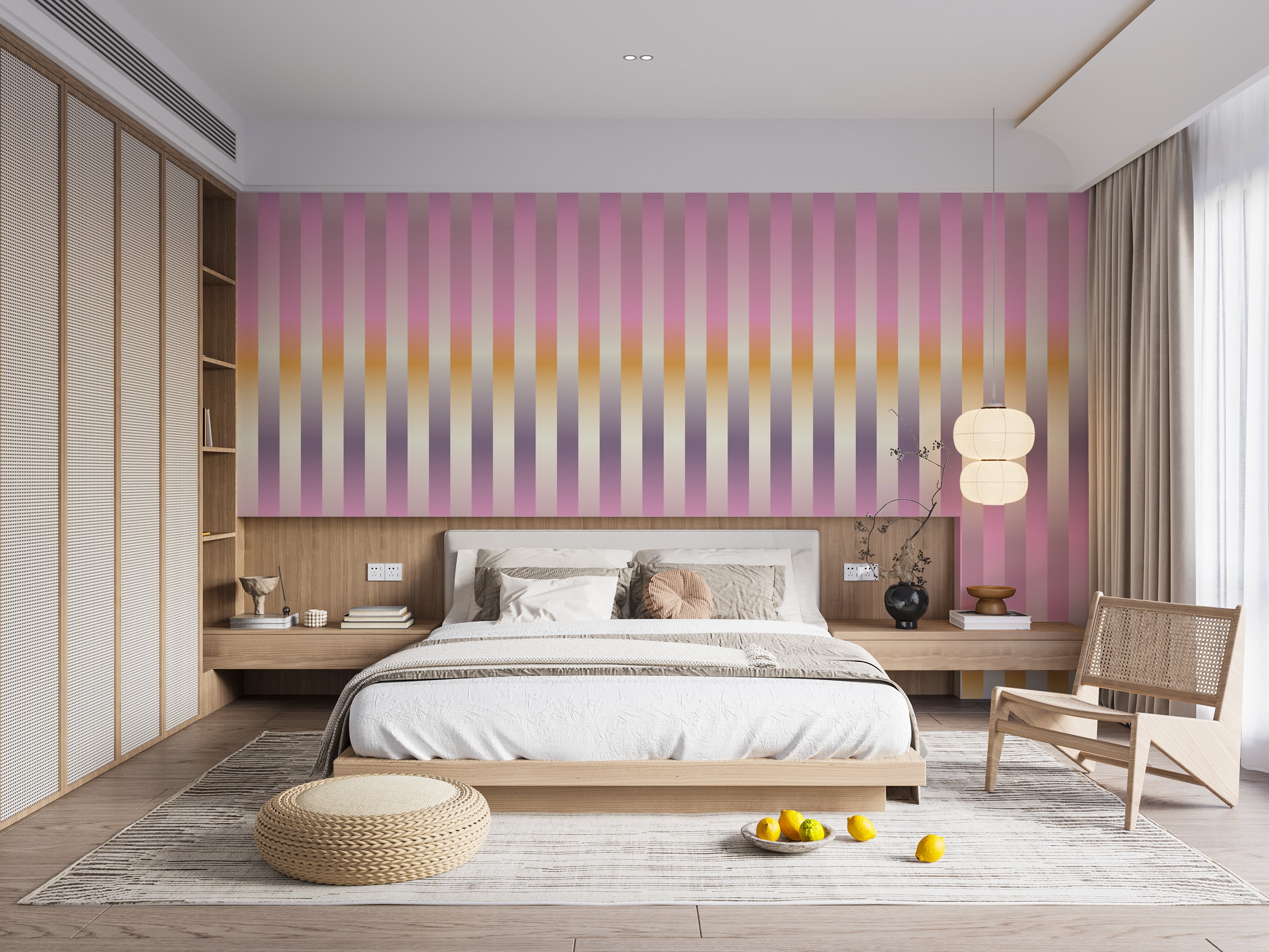 Lilac wall mural featuring blurred stripe patterns