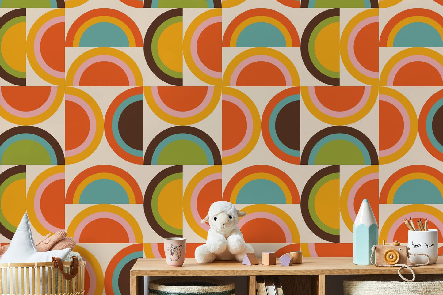 Vibrant boho pattern mural for feature walls
