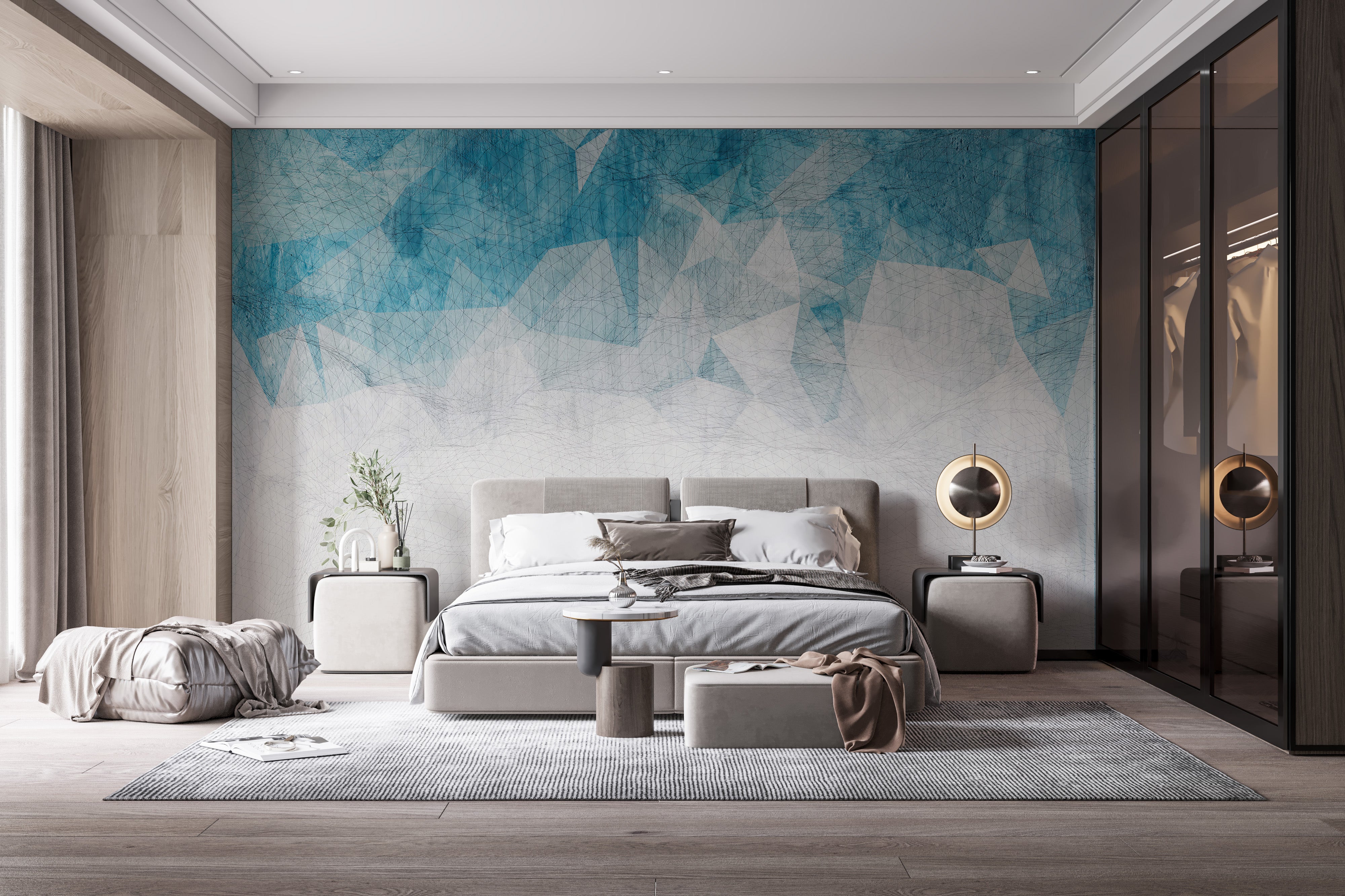 Textured crumbled blue color wallpaper mural design