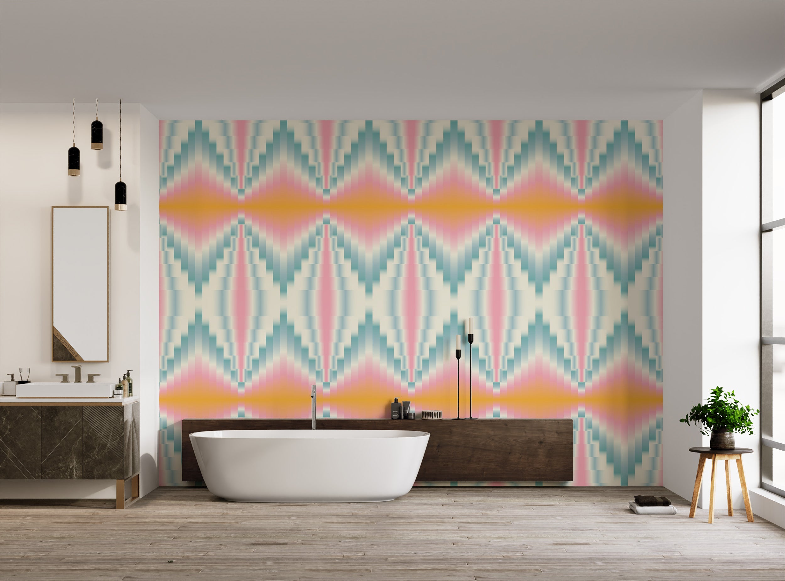 Modern Diamond Array Wallpaper in Sunset Shades
