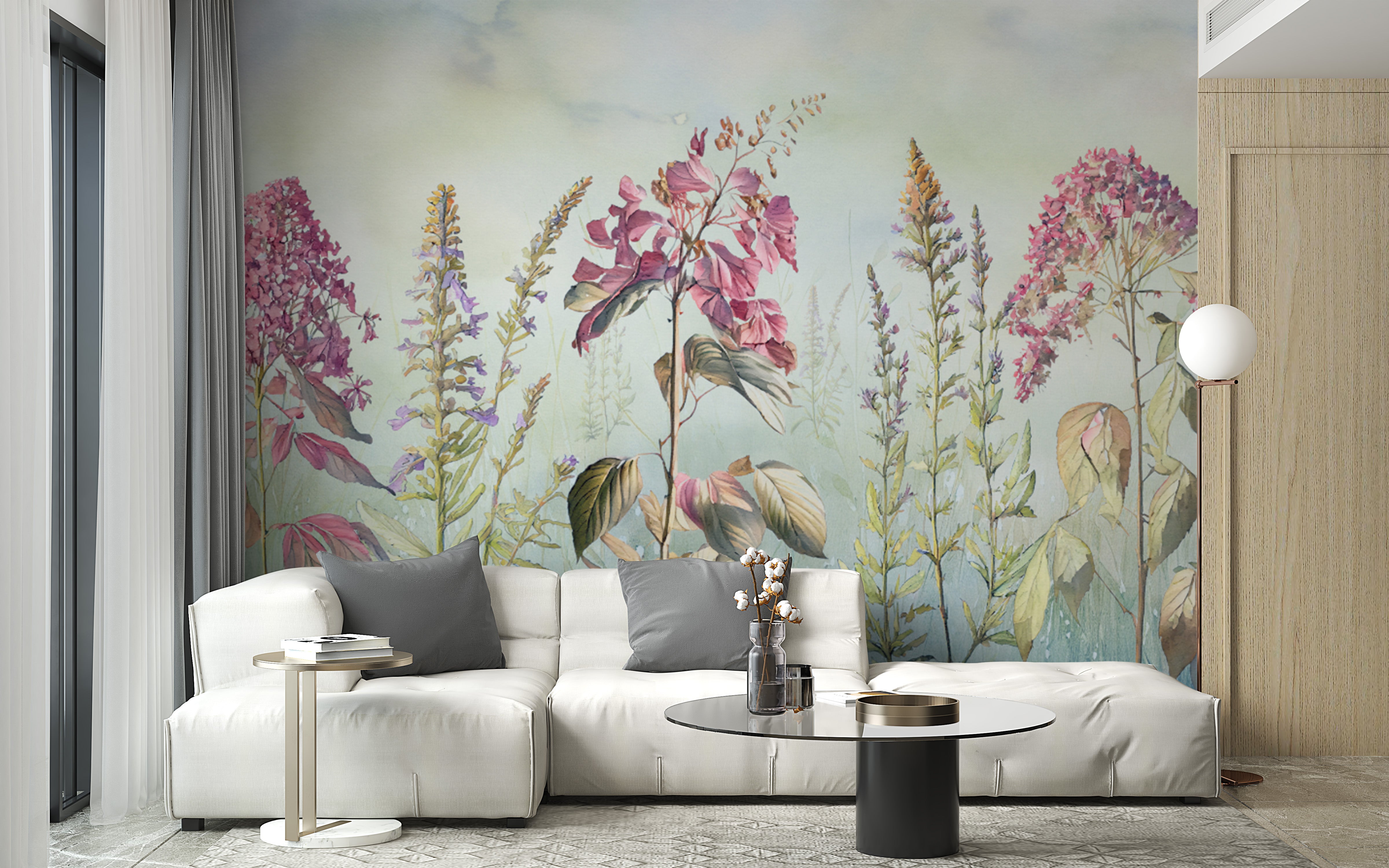 Create a natural, refreshing vibe with wild flowers meadows blue wallpaper.