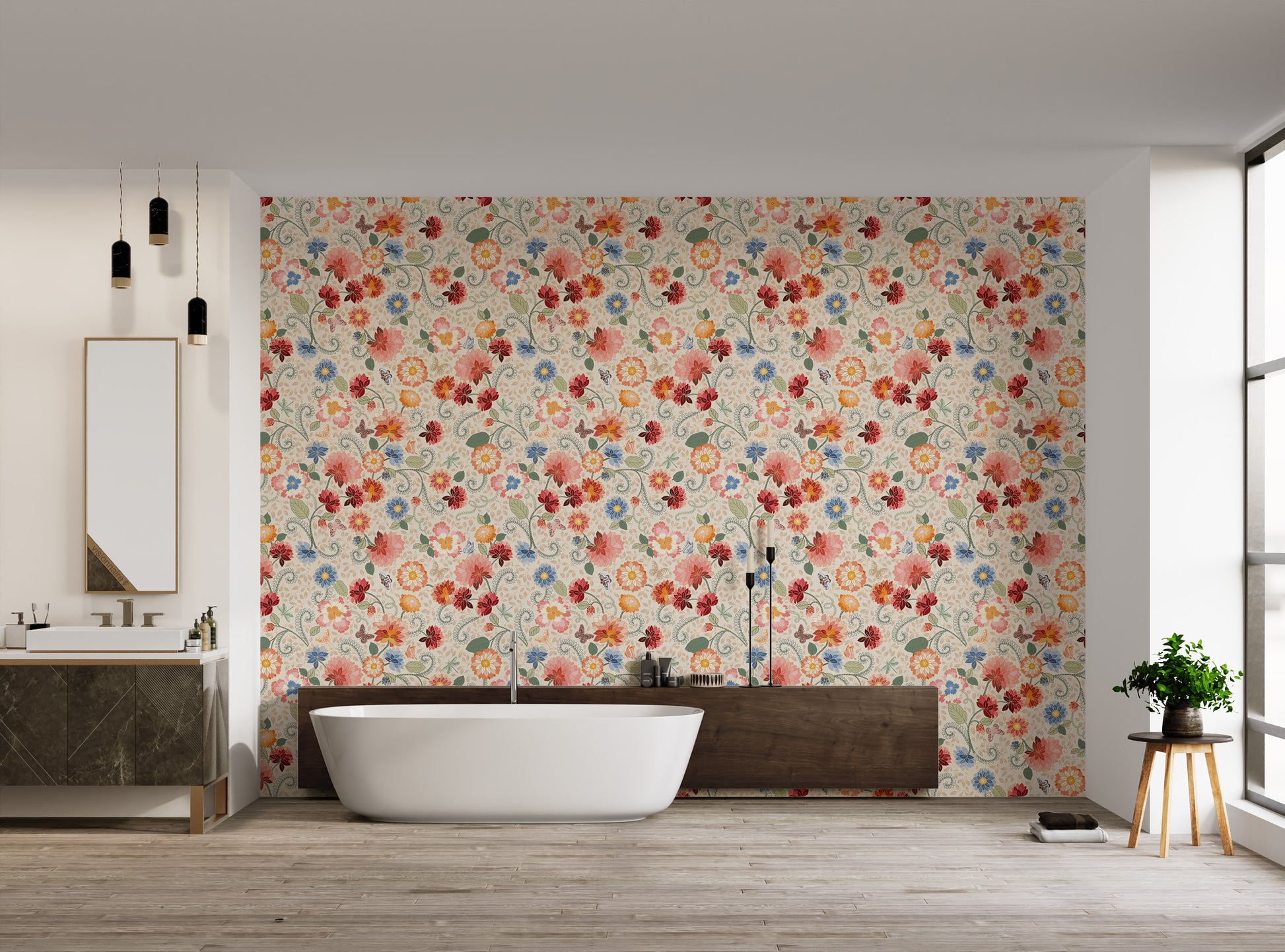 Ornate mosaic wallpaper with floral elegance