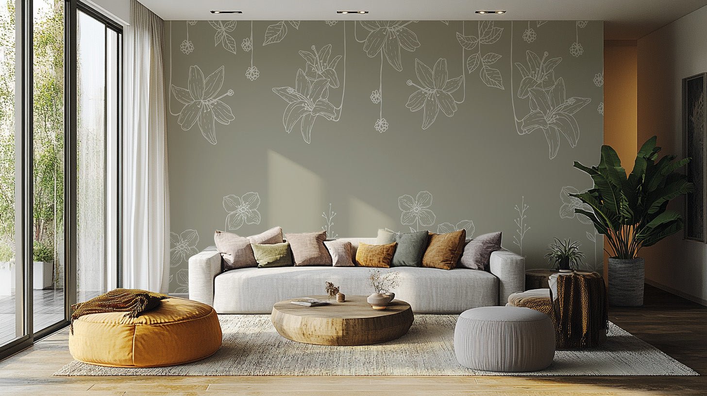 Artistic Sketch Garden Elegance Wallpaper mural design