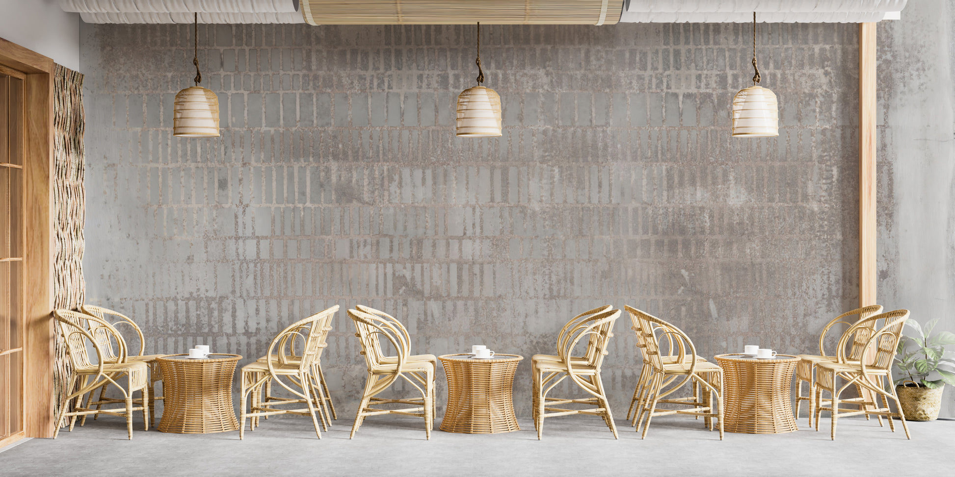 Modern concrete textured wallpaper with grid design
