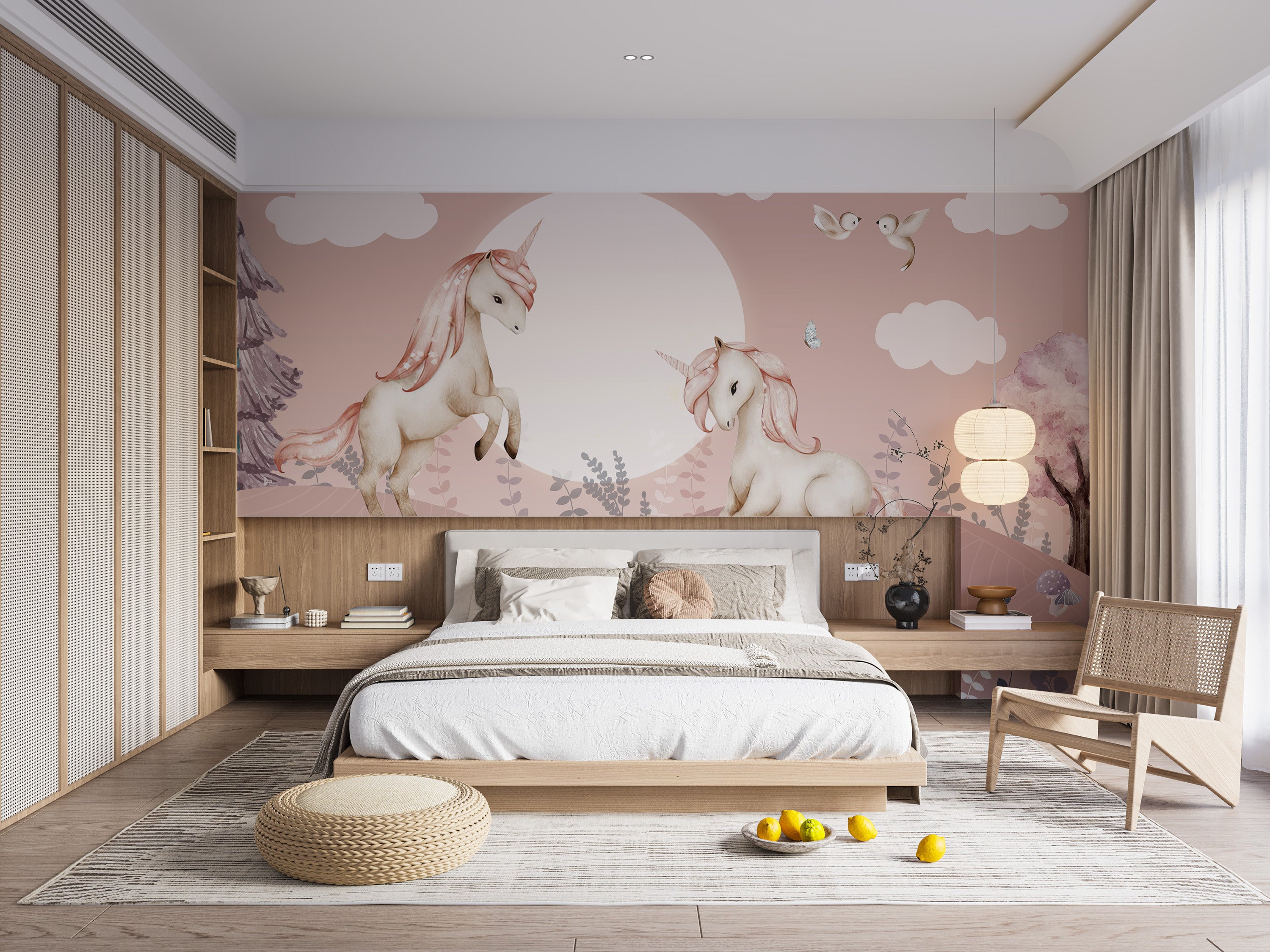 Enchanting pink Pegasus mural adds whimsy to interiors
