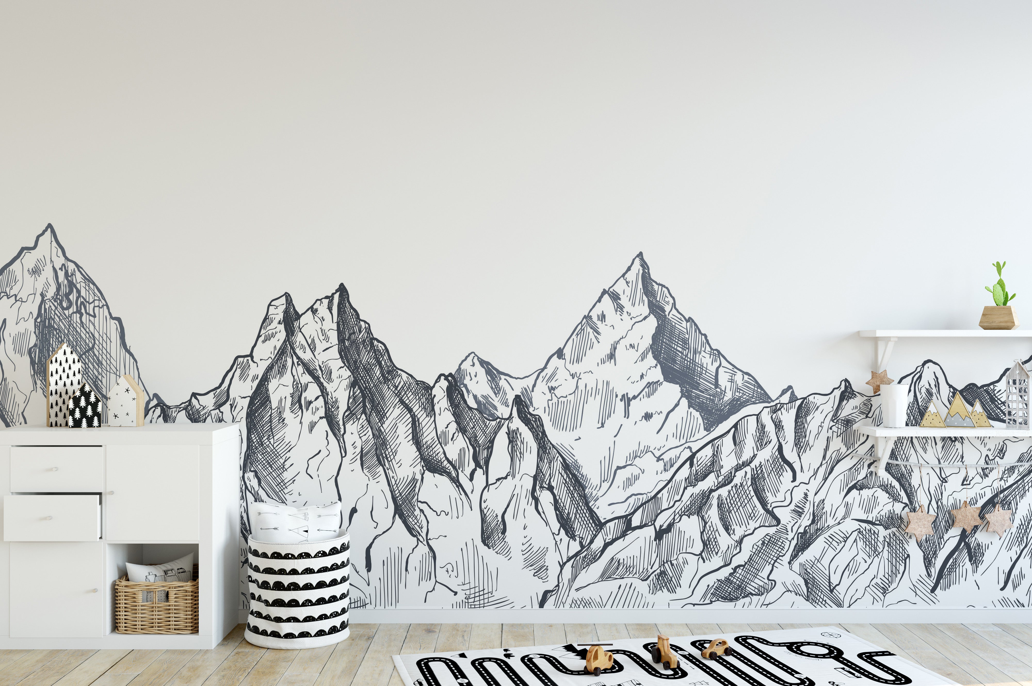 Ethereal mountain wallpaper mural with hand-drawn artistry.
