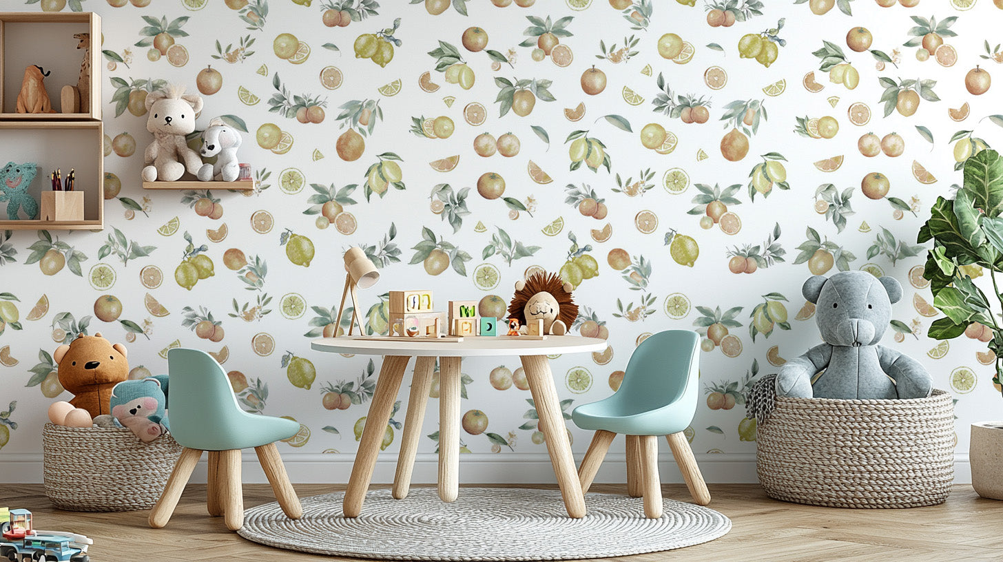 Modern Summer Citrus Medley Wallpaper Mural style