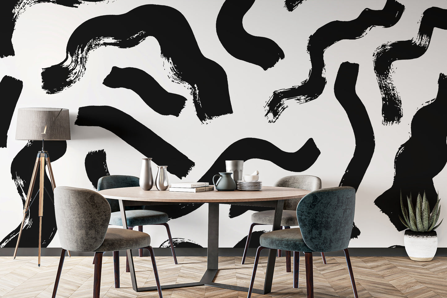 Modern Art Black Brushstrokes Wallpaper