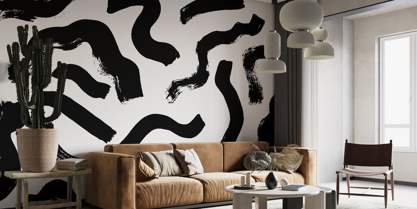 Modern Art Black Brushstrokes Wallpaper