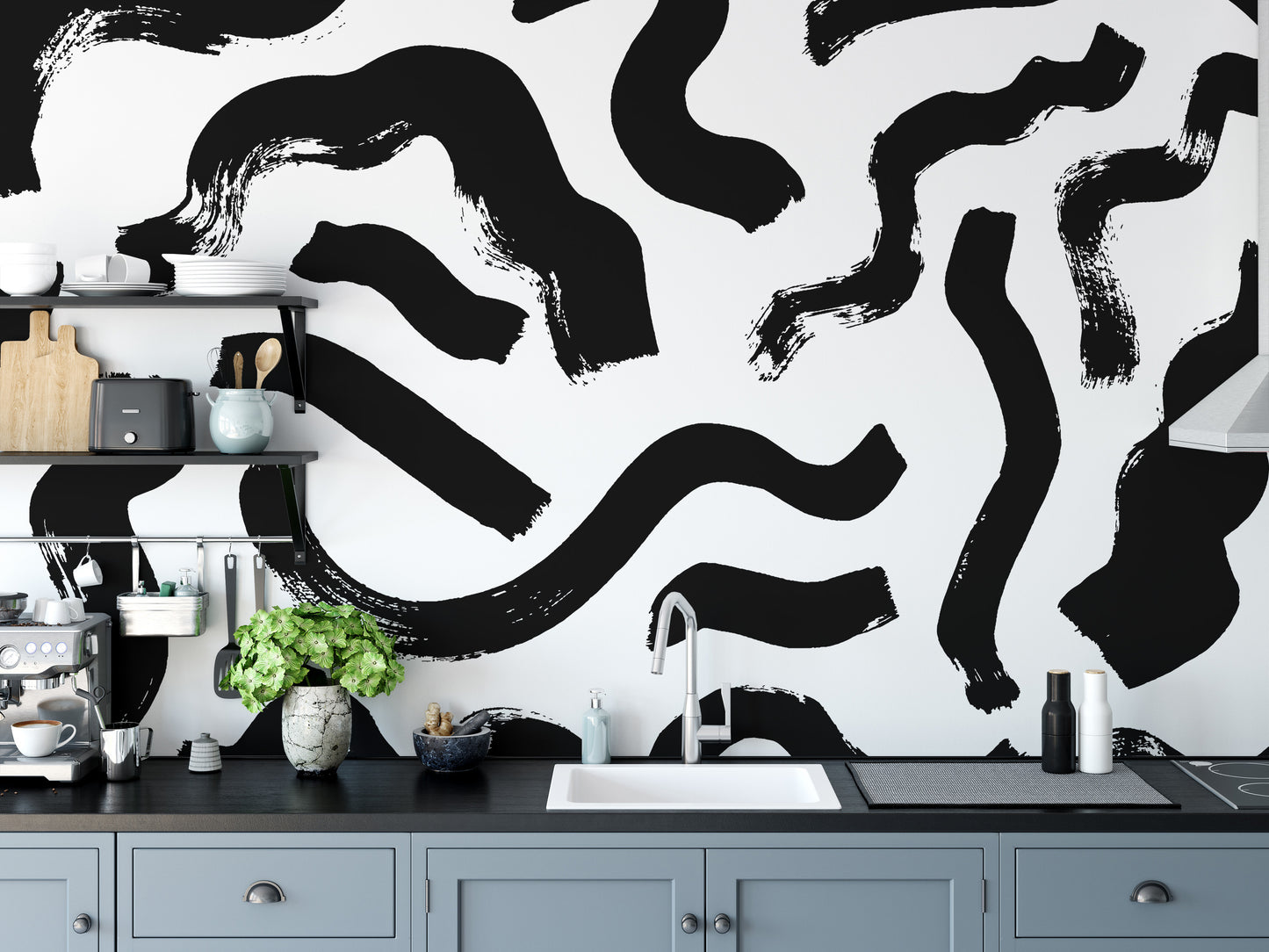 Modern Art Black Brushstrokes Wallpaper