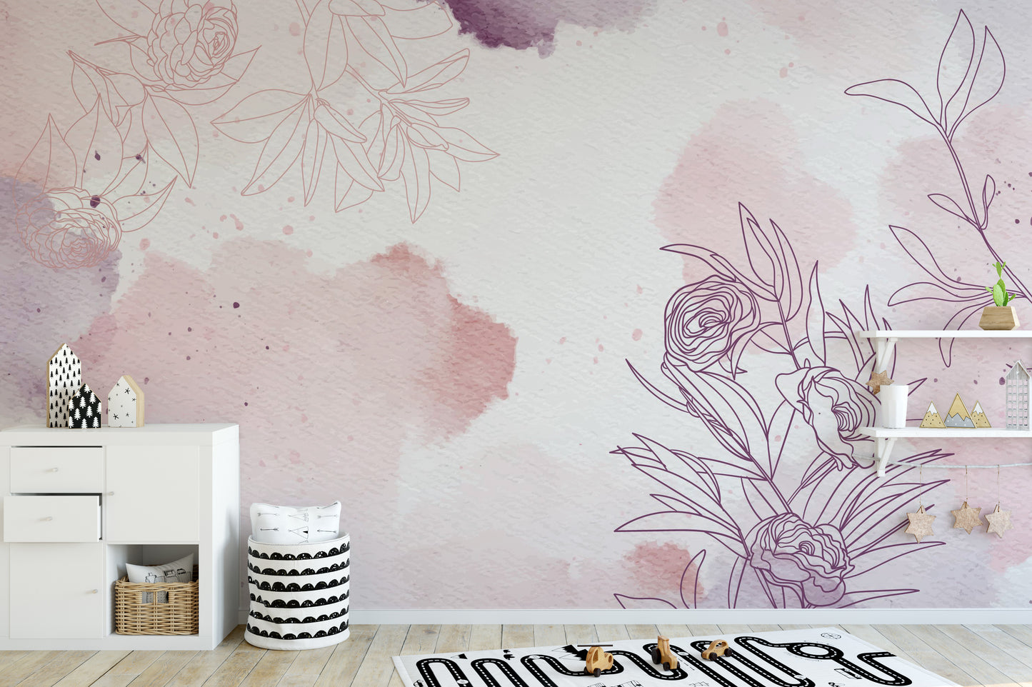 Pastel Pink Purple Watercolor Floral Wallpaper