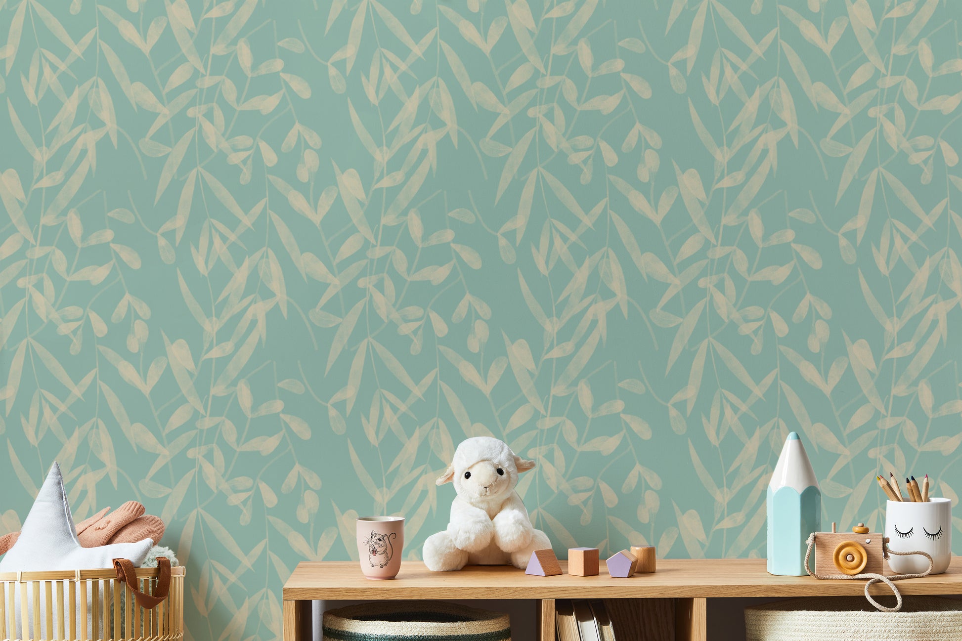 Vintage-inspired blue floral wallpaper
