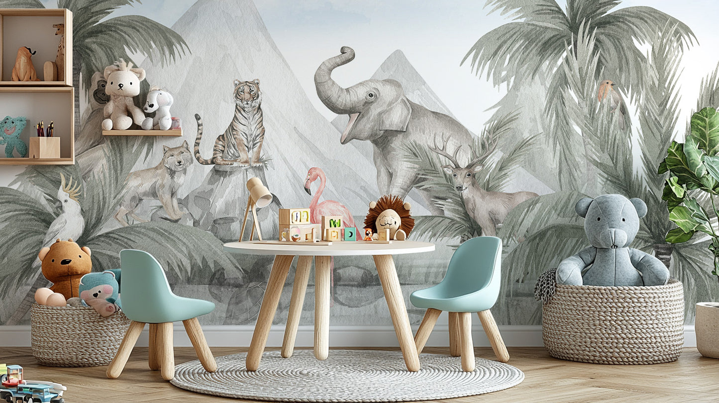 Immersive tropical wildlife wall mural for your space