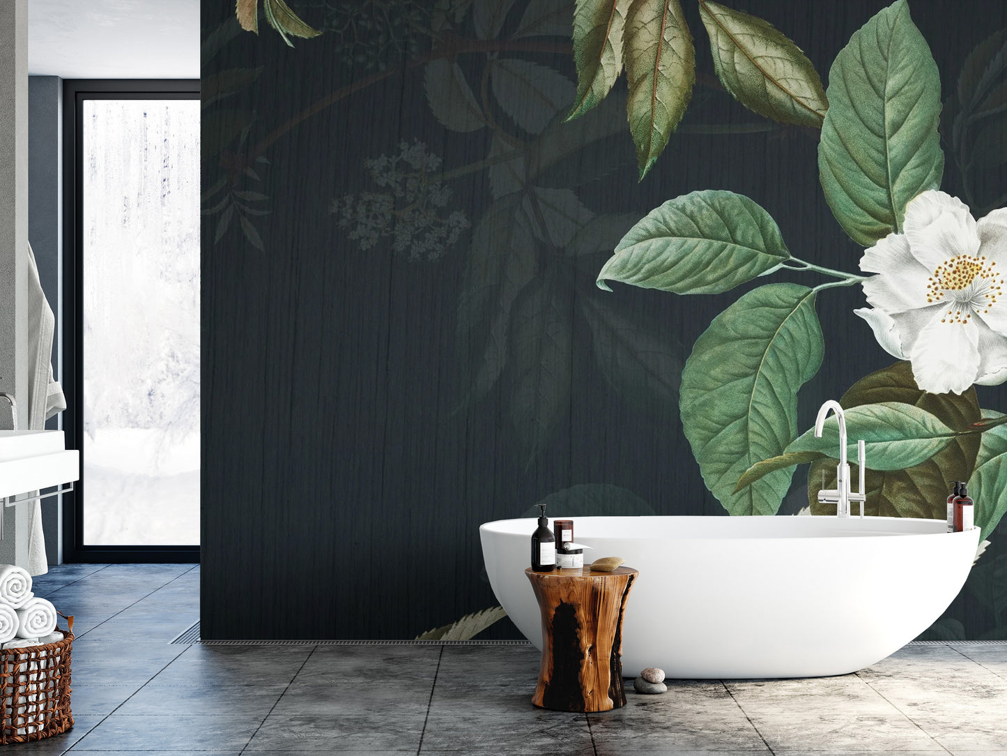 Dark Green Floral Wallpaper Mural