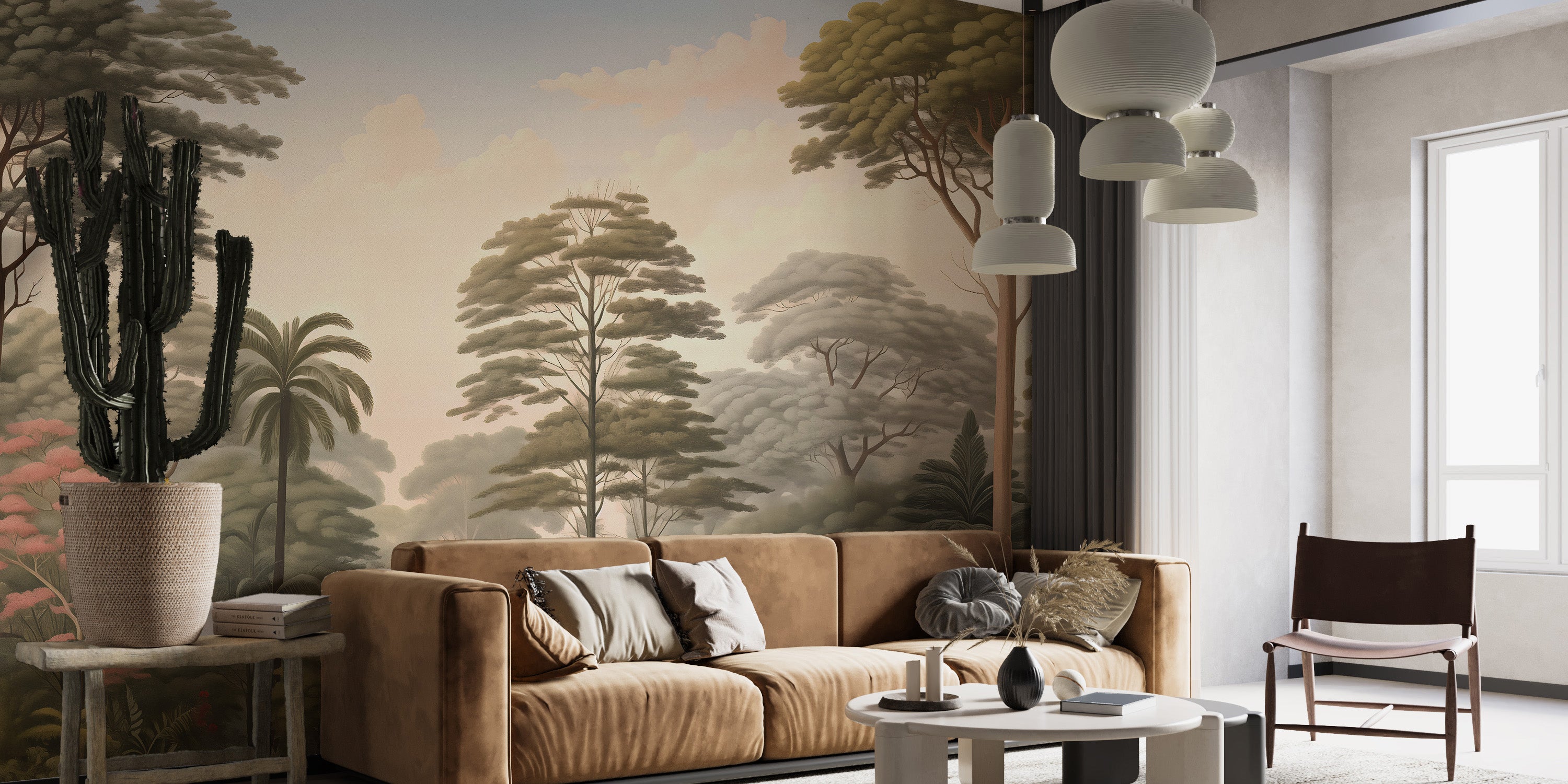 Nature woodcut forest wallpaper murals for a rustic, natural ambiance.
