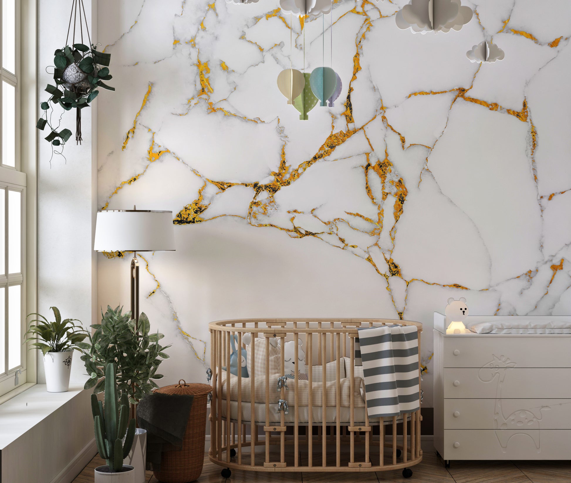 Calacatta gold marble wallpaper mural for a timeless interior style.
