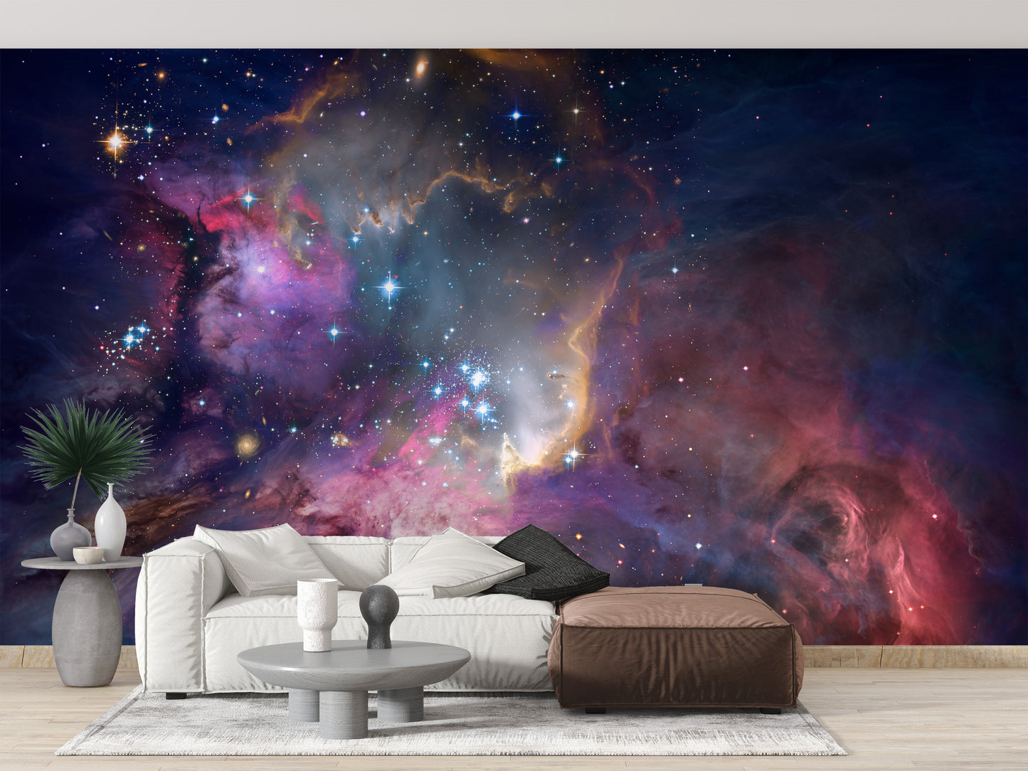 Colorful space-inspired nebula mural art
