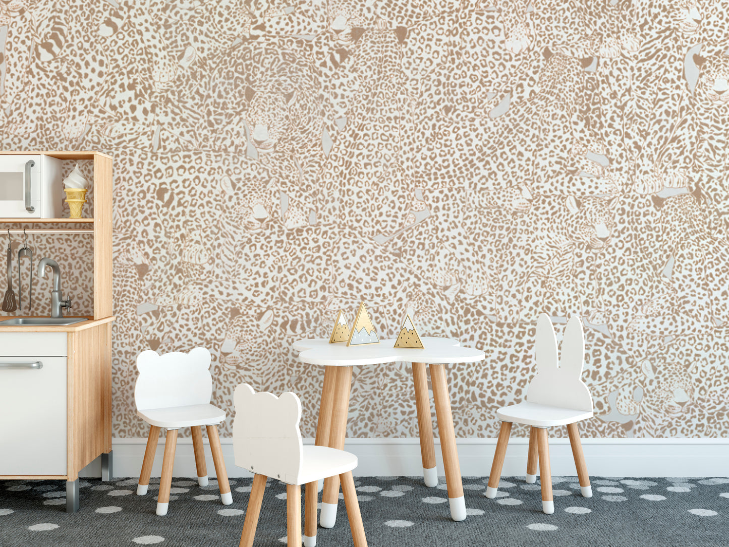 Sophisticated cheetah print wallpaper for elegant interiors.
