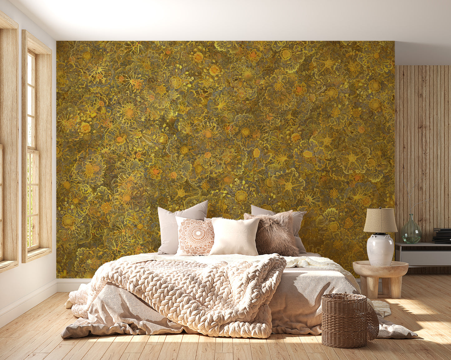 Yellow Mycelium Nature Power Embroidery Wallpaper Murals