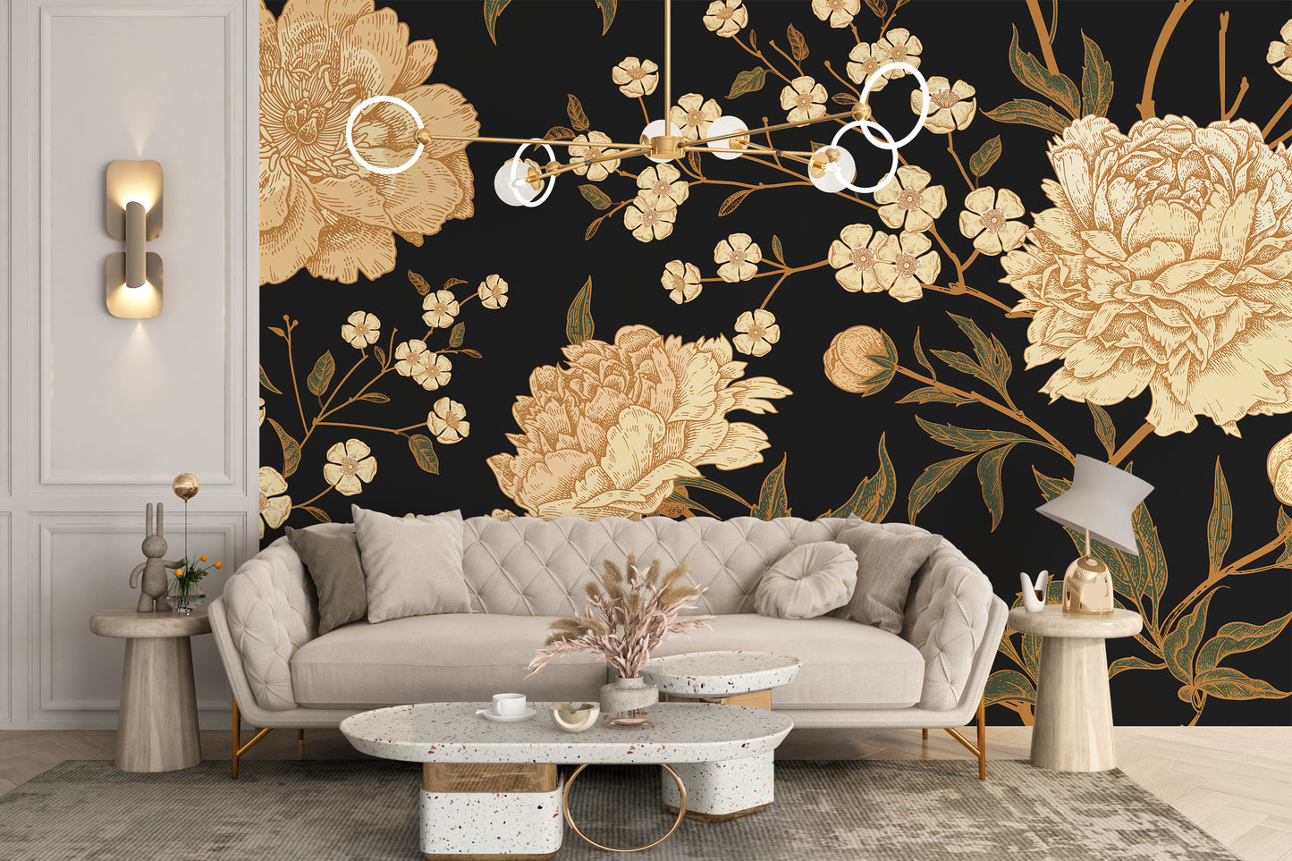 Dark Peony Flowers Wallpaper Murals