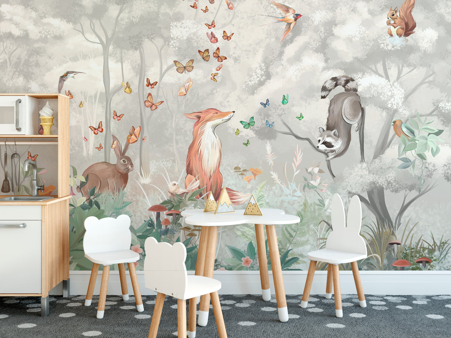 Charming Pastel Woodland Animal Forest Scene Design
