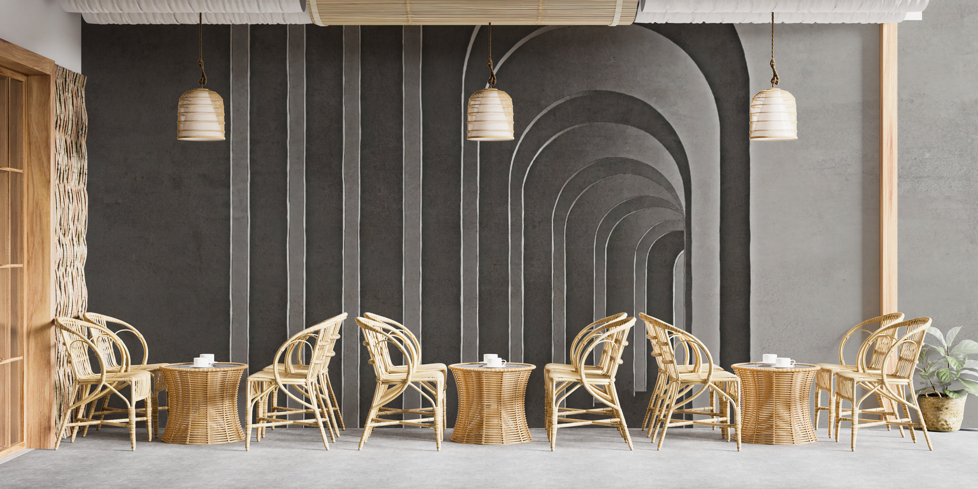 Elegant panorama mural featuring intricate adorned arches.
