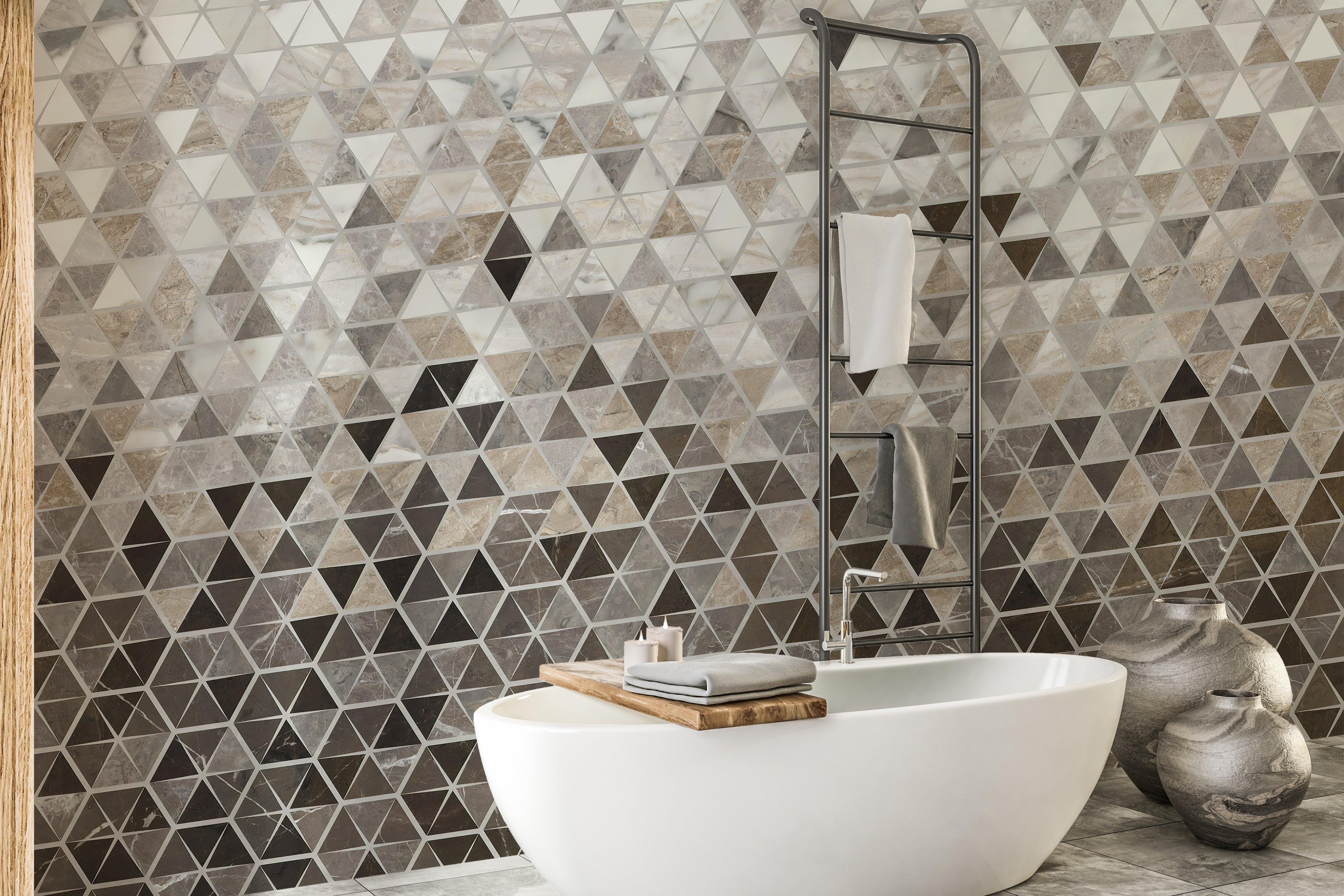 Geometric Sepia Triangle Tiles Wall Mural
