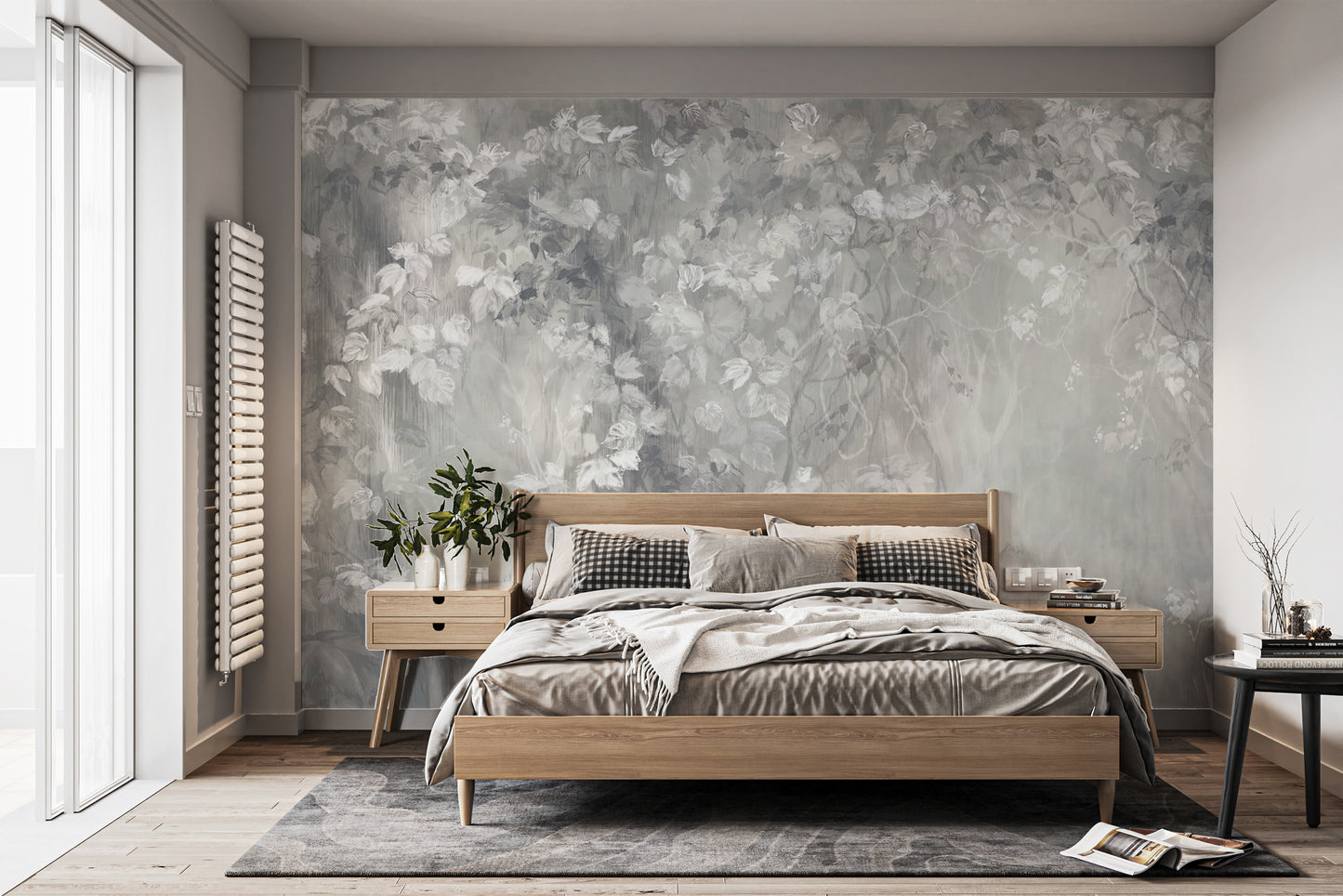 Artistic panoramic mural with slate leaf details