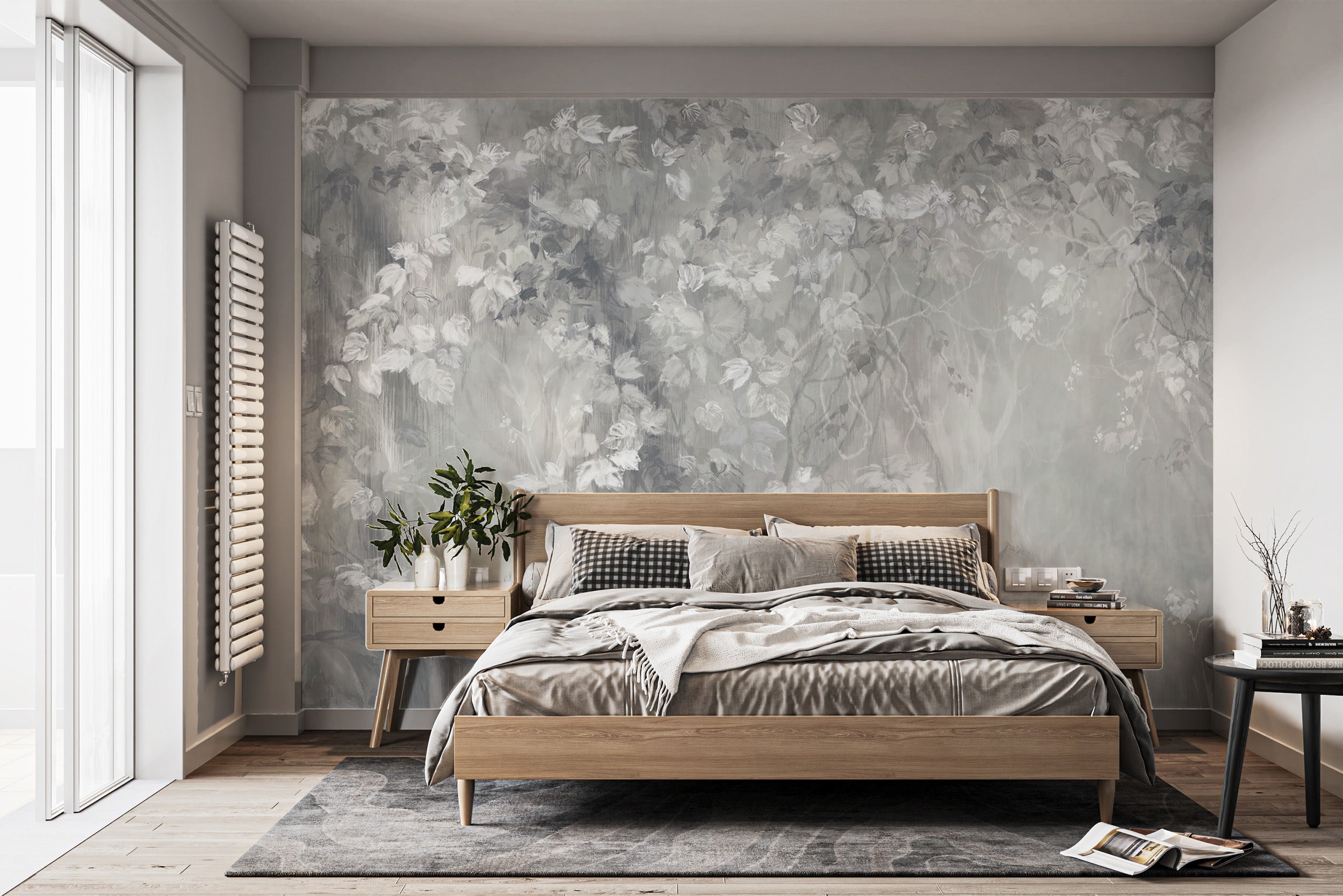 Artistic panoramic mural with slate leaf details