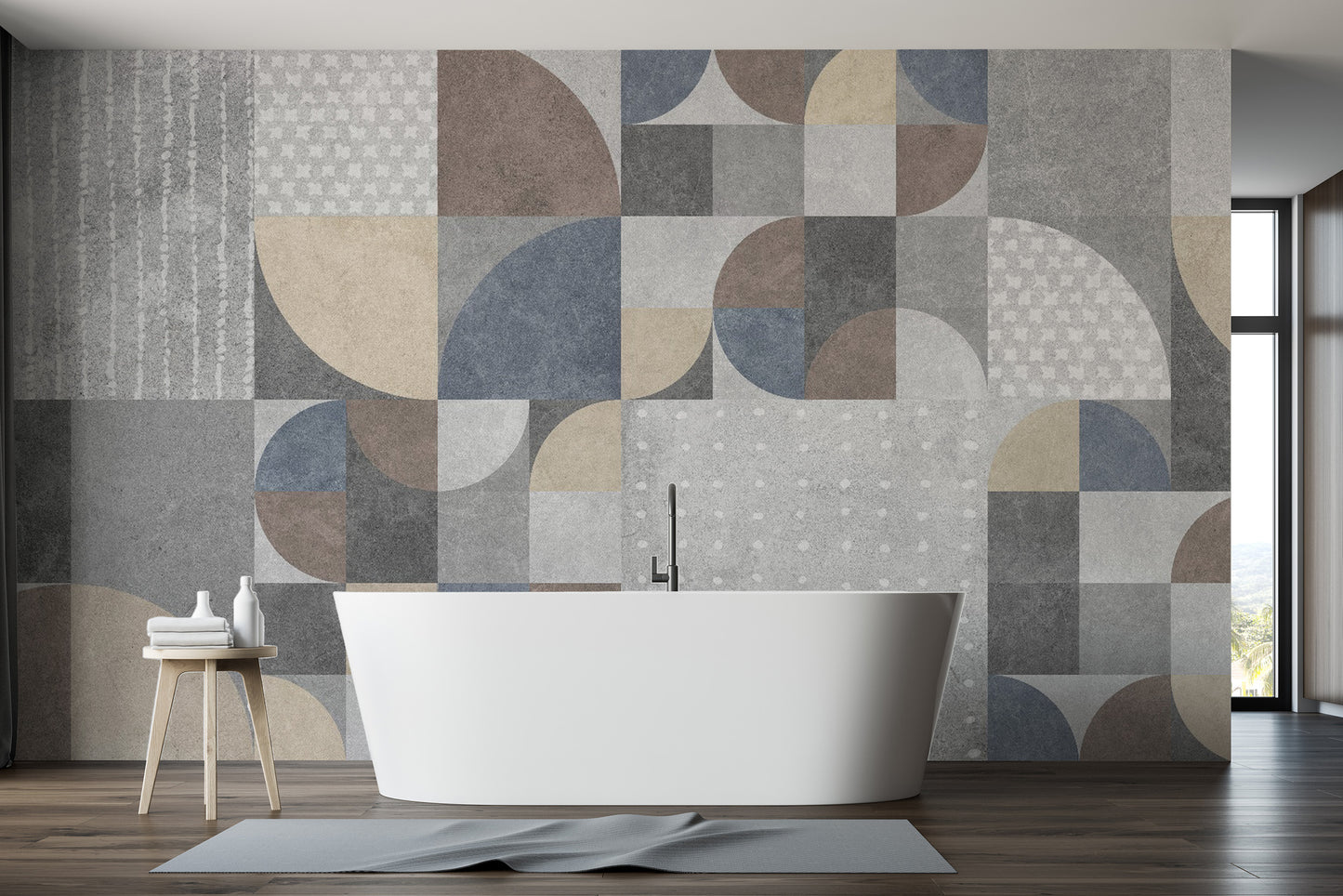 Geometric Design with Cement Texture Wallpaper
