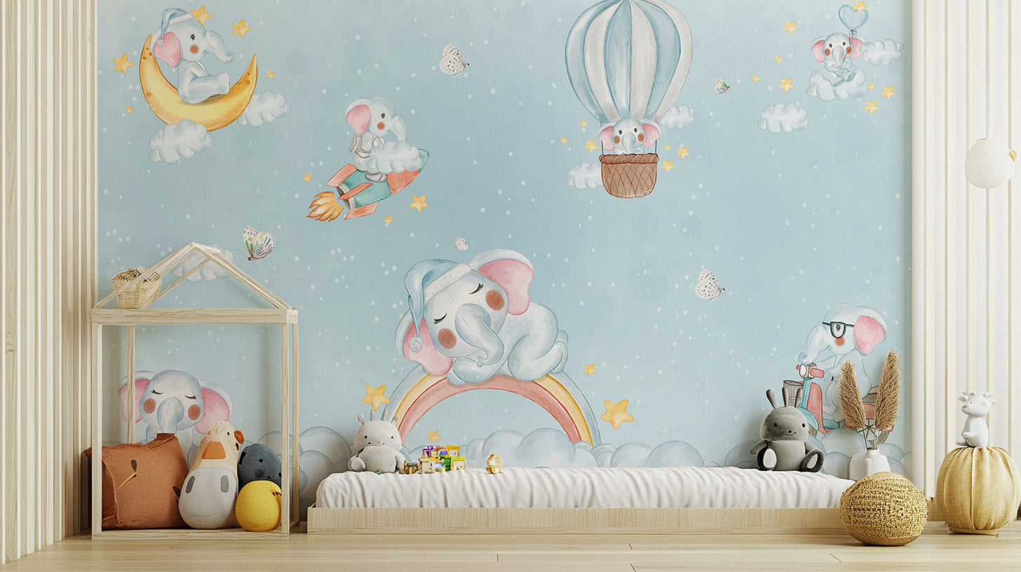 Elephant Cloud Carnival Wall Mural for vibrant nurseries