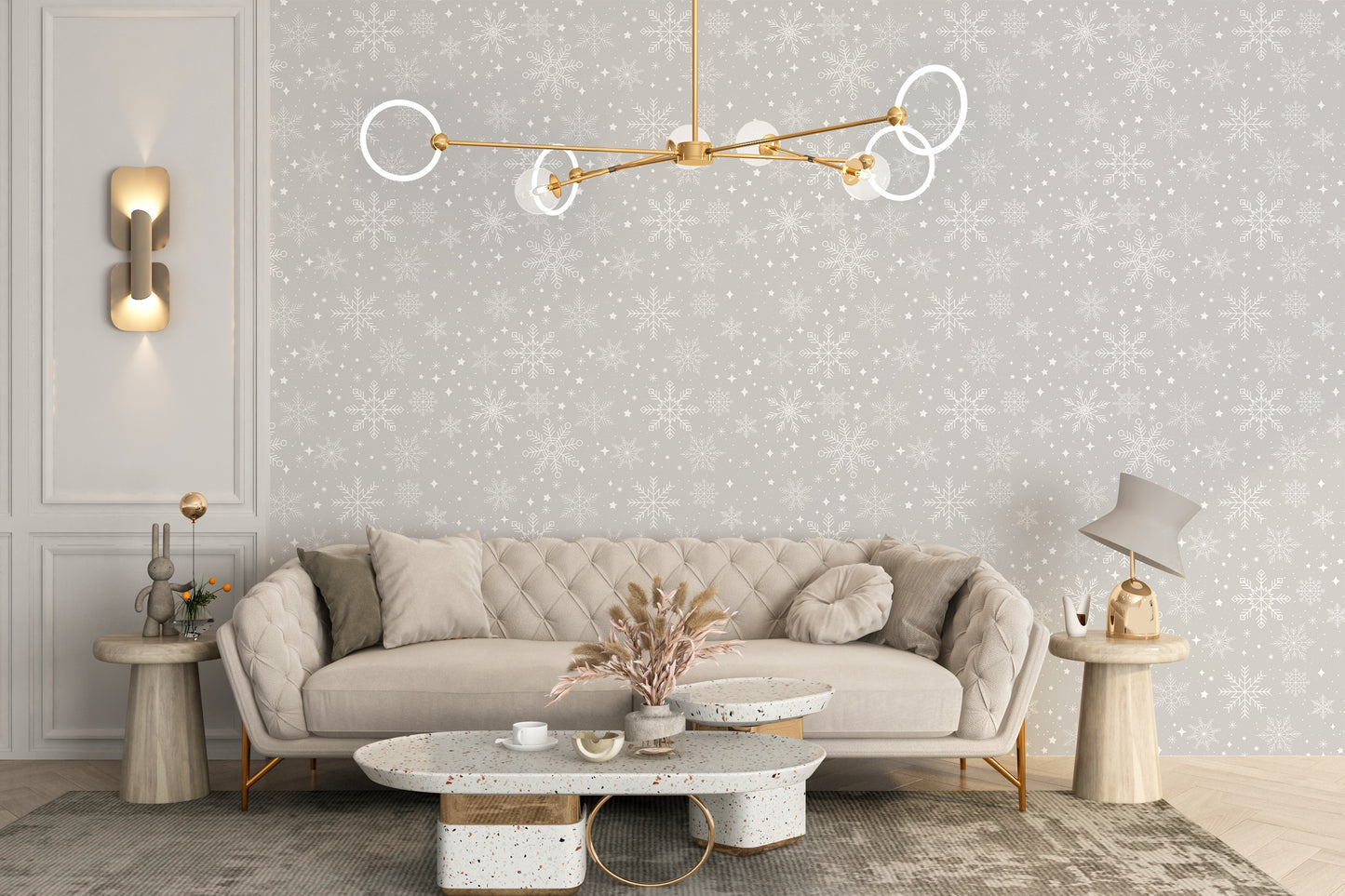 Gray snowflake wallpaper for holiday magic
