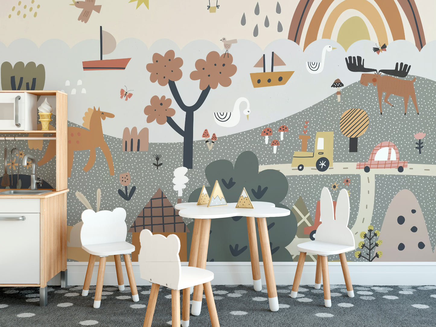 Playful landscape wall mural for kids
