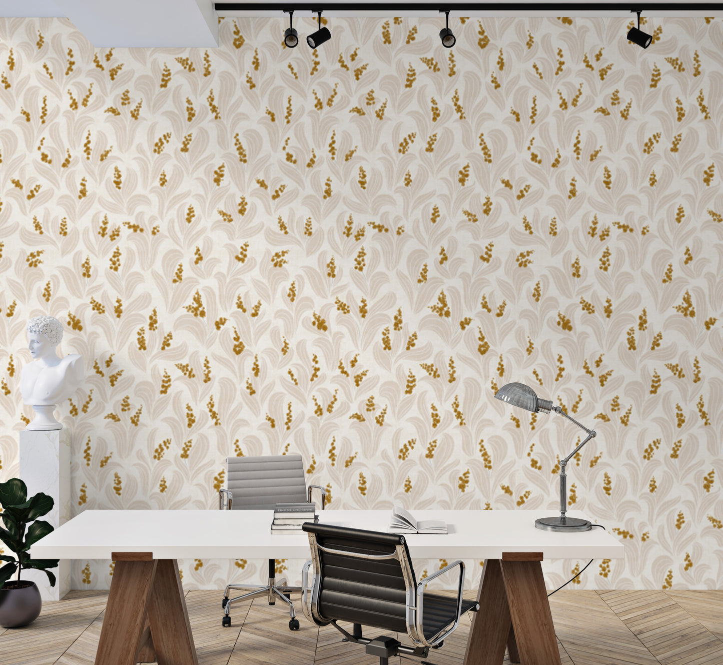 Self-adhesive Golden Whispers Lily Valley wallpaper